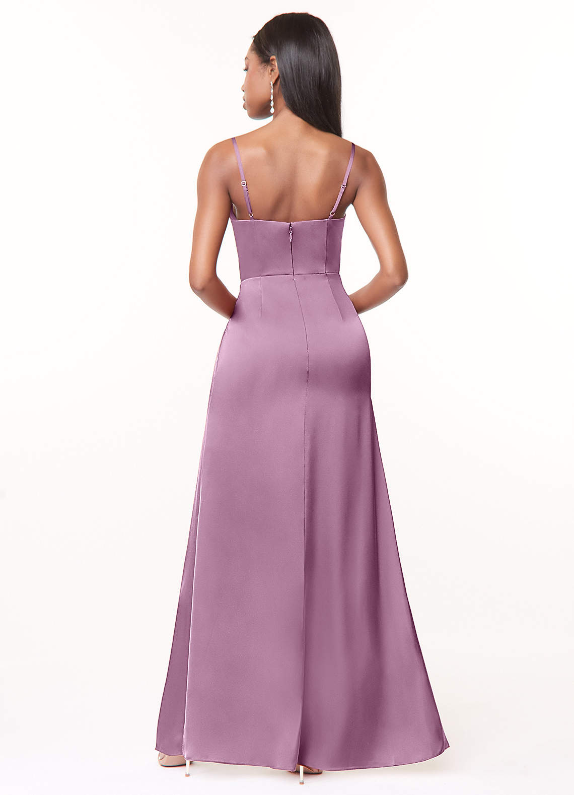 Maci A-Line V-Neck Stretch Satin Bridesmaid Dress in Wisteria