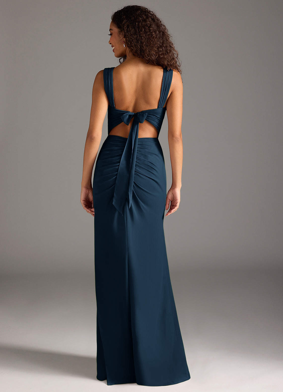 Jesaphine Sheath Square-Neck Chiffon Bridesmaid Dress in Dark Navy