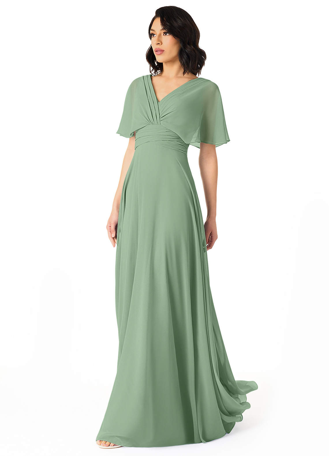 Pamela A-Line V-Neck Chiffon Bridesmaid Dress in Matcha