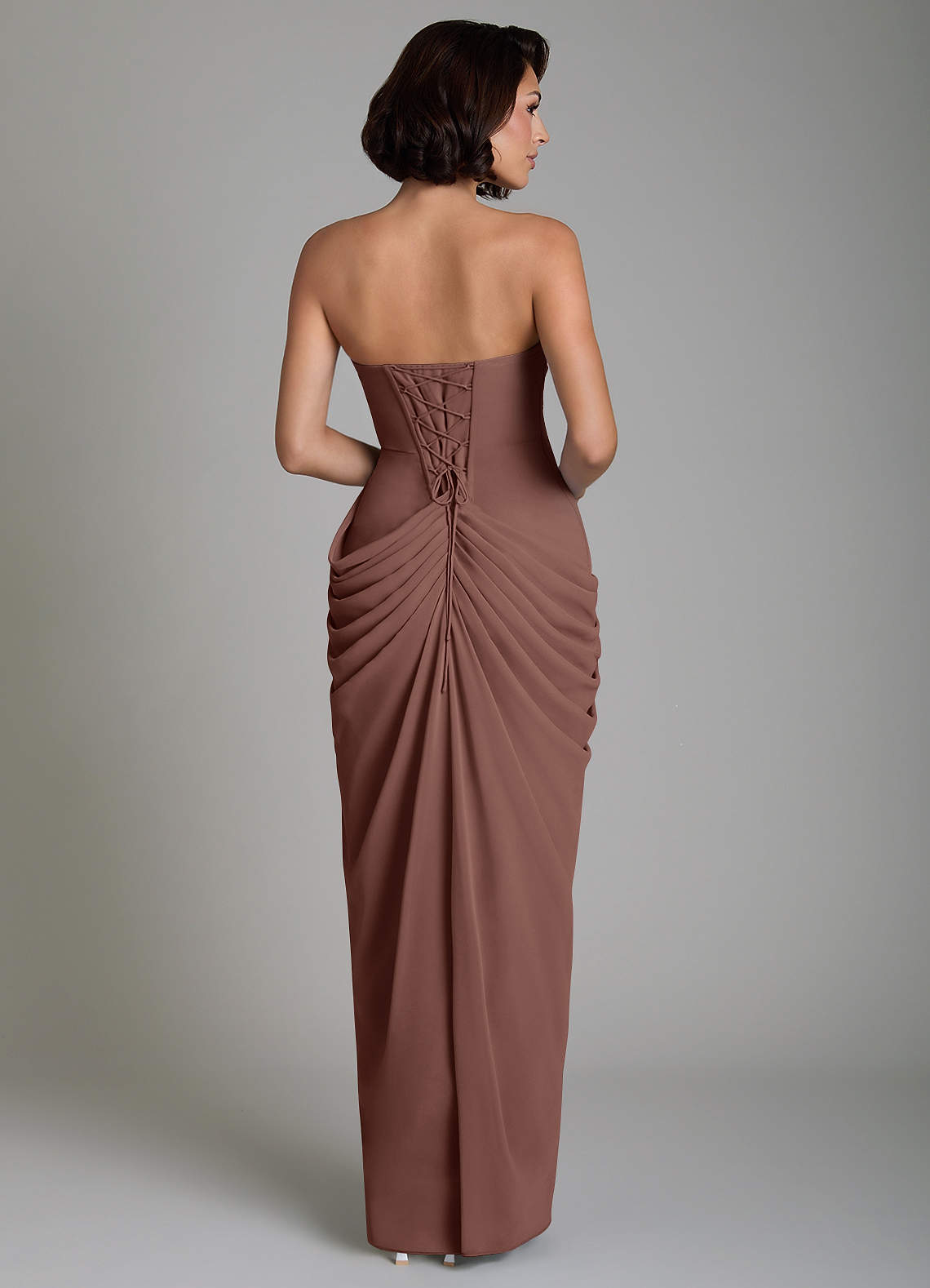 Nyra Sheath Strapless Chiffon Bridesmaid Dress in Espresso