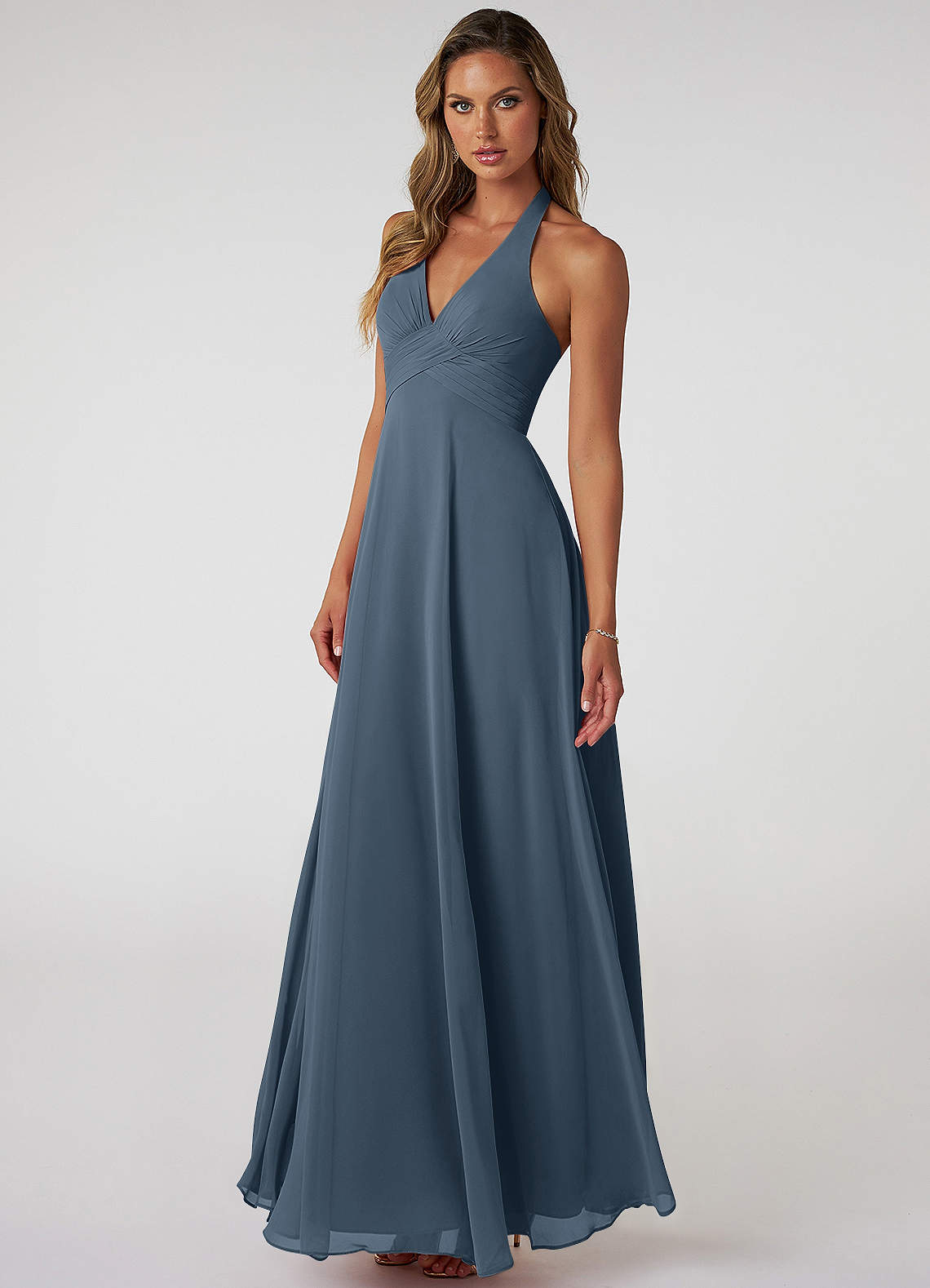 Tessie A-Line V-Neck Chiffon Bridesmaid Dress in Neptune