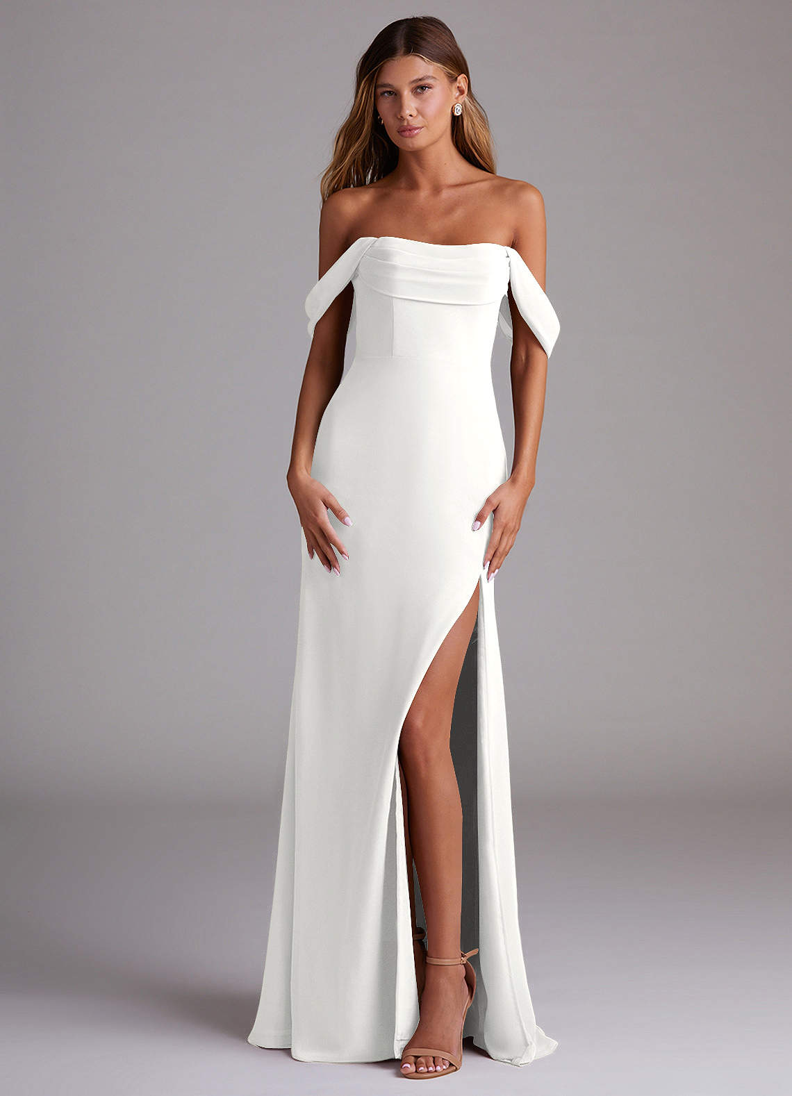 Saige A-Line Off-the-Shoulder Chiffon Bridesmaid Dress in white