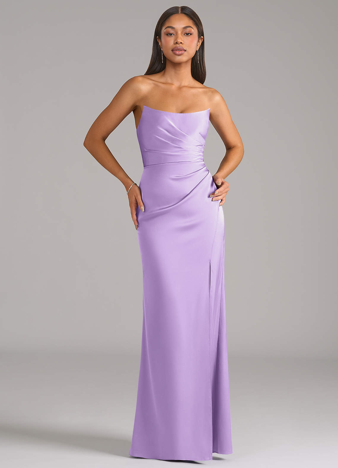 Marla Sheath Strapless Stretch Satin Bridesmaid Dress in Lilac