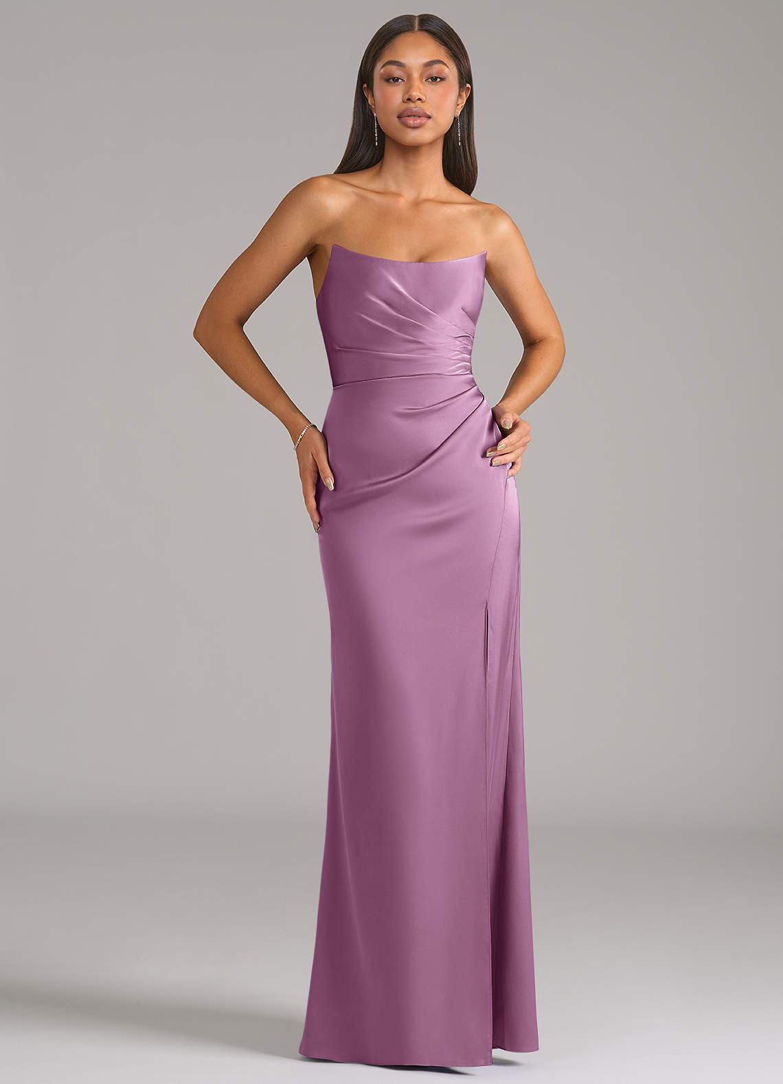 Marla Sheath Strapless Stretch Satin Bridesmaid Dress in Wisteria