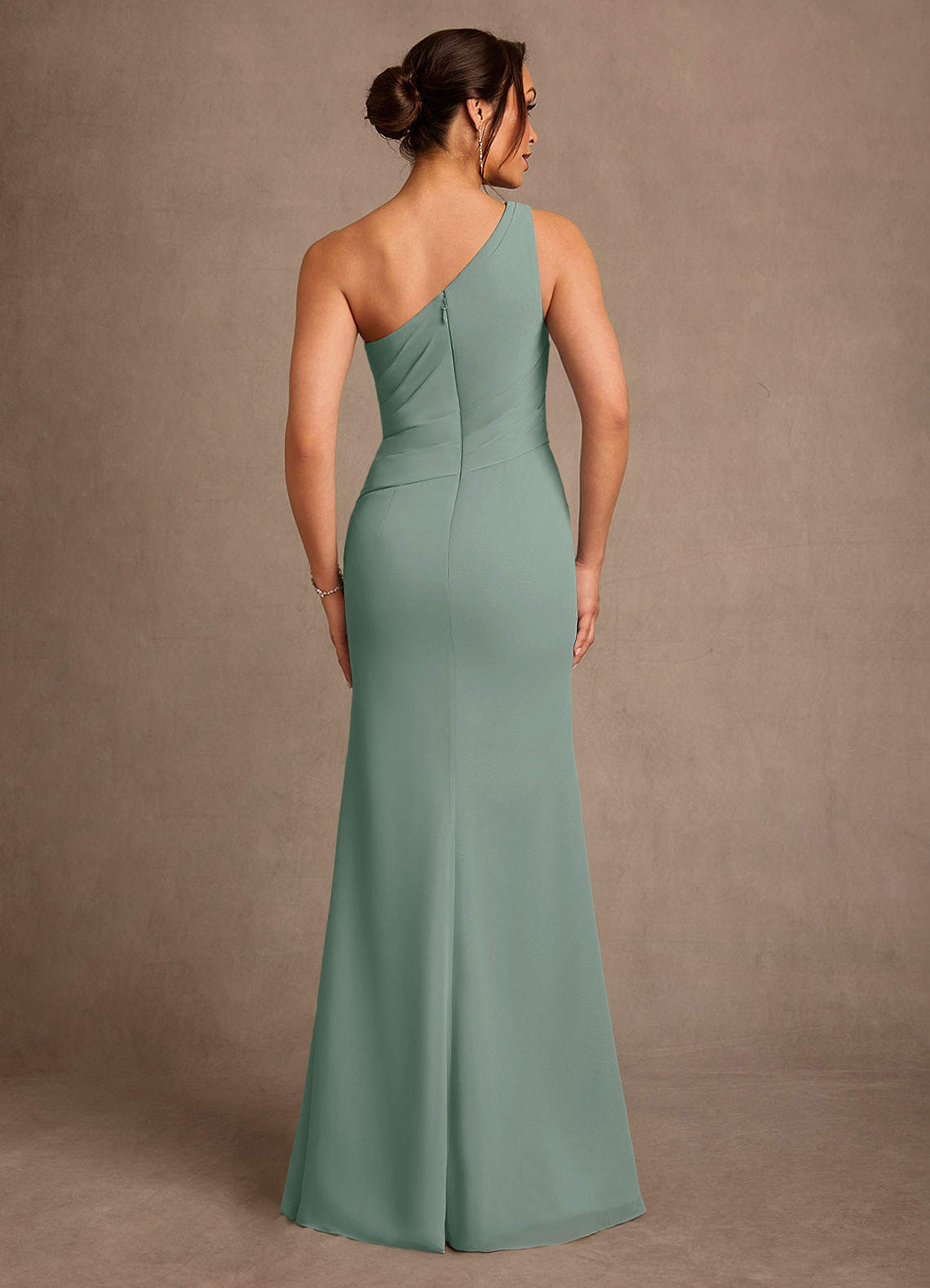 Floy Sheath One-Shoulder Chiffon Mother of the Bride Dress in Silver Sage
