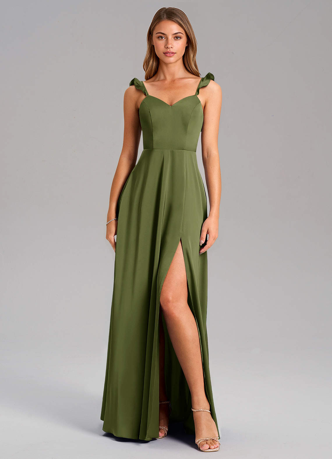 Everett A-Line V-Neck Chiffon Bridesmaid Dress in Olive