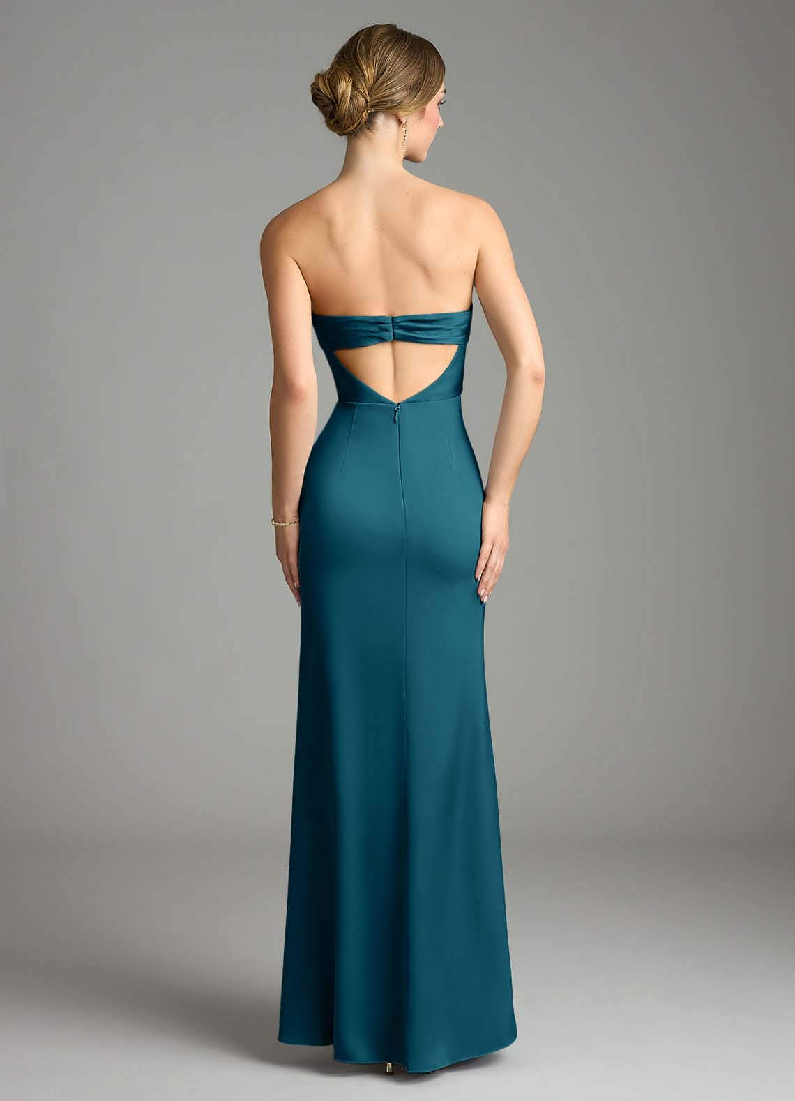 Leonis Mermaid Cowl-Neck Stretch Satin Bridesmaid Dress in Ink Blue