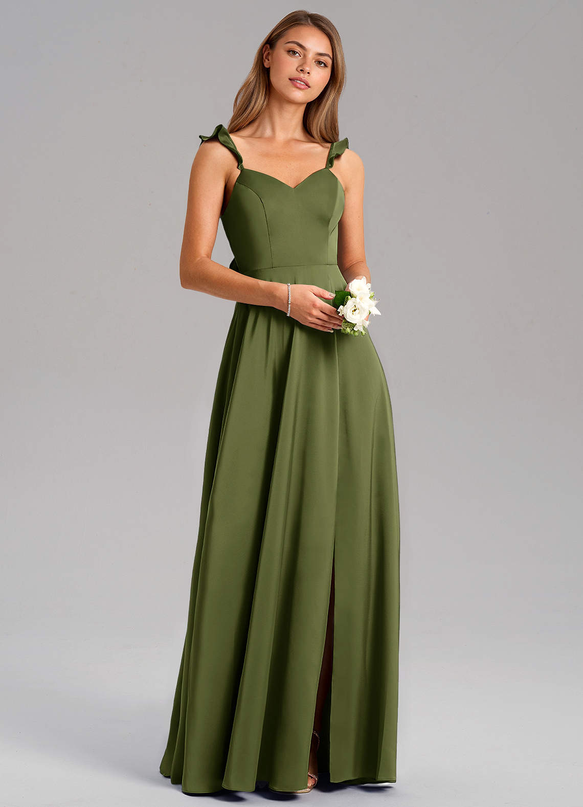 Everett A-Line V-Neck Chiffon Bridesmaid Dress in Olive