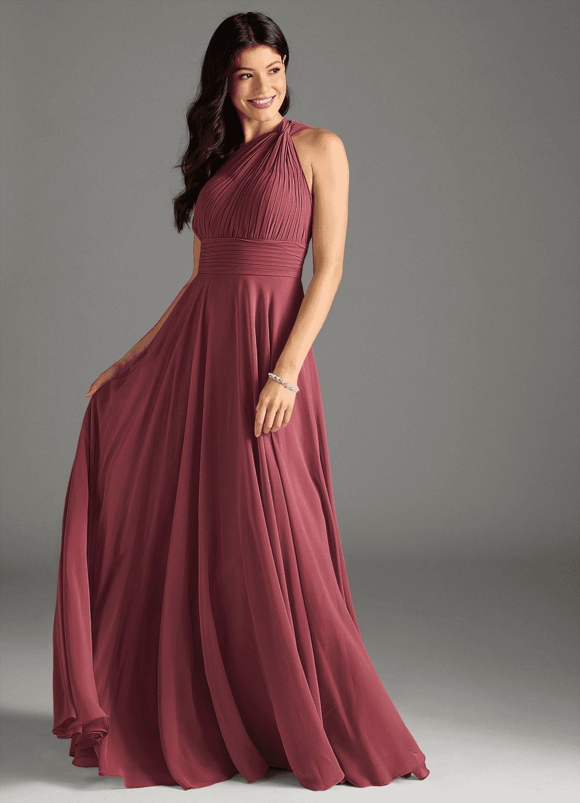 Charlize A-Line One-Shoulder Chiffon Bridesmaid Dress in Merlot
