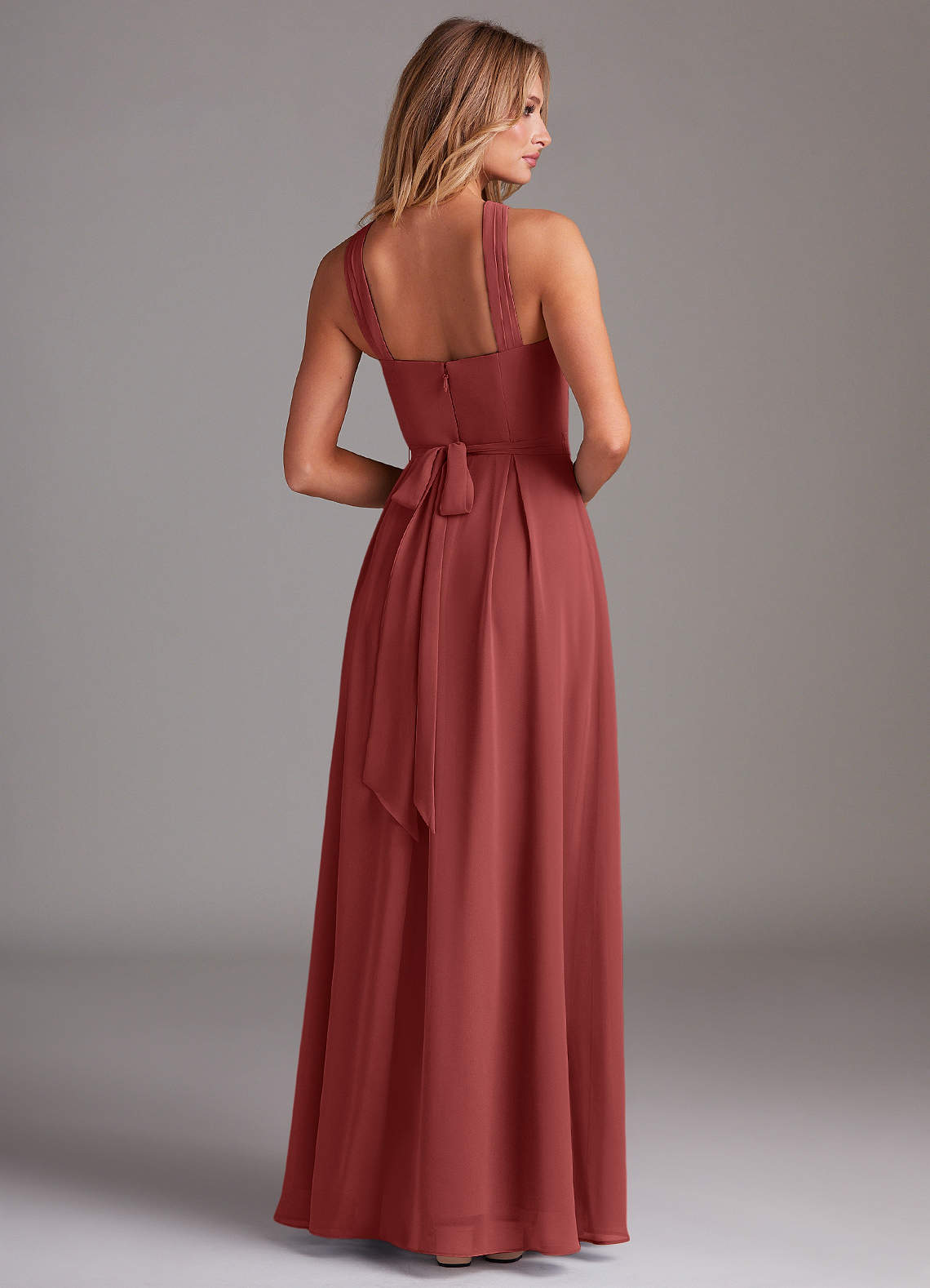 Dixie A-Line Halter Chiffon Bridesmaid Dress in Terracotta