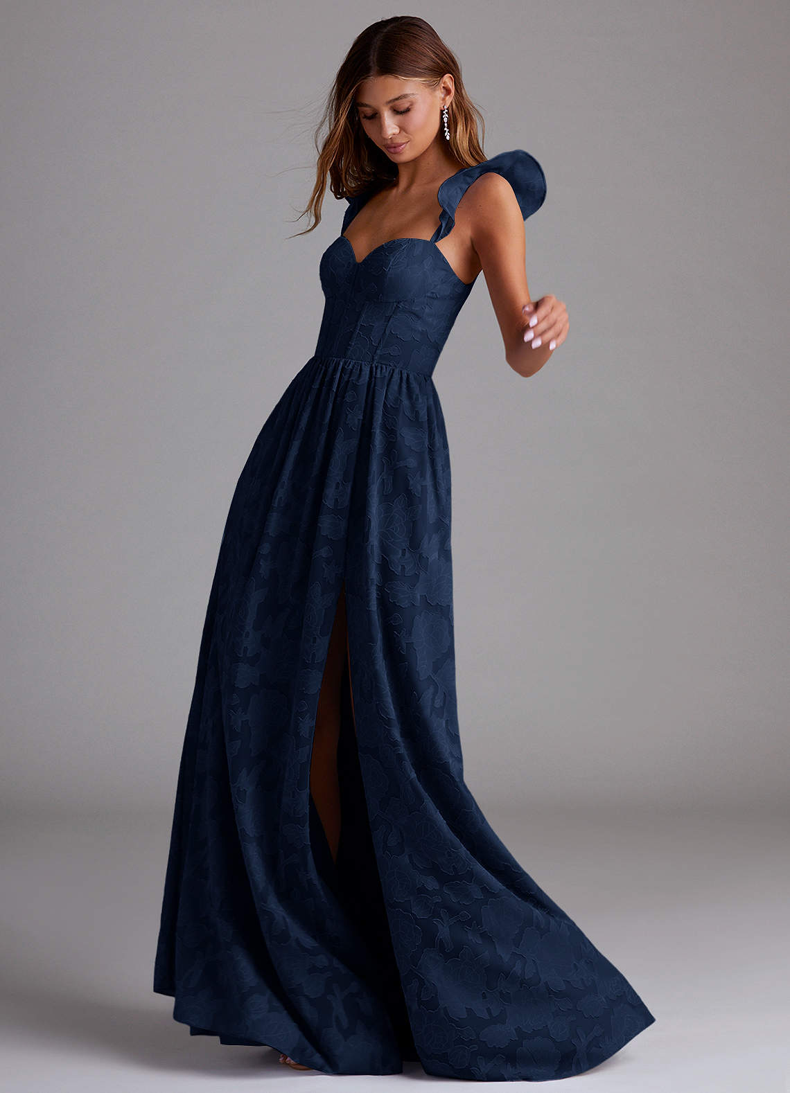 Denisse A-Line Sweetheart Floral Burnout Bridesmaid Dress in Dark Navy