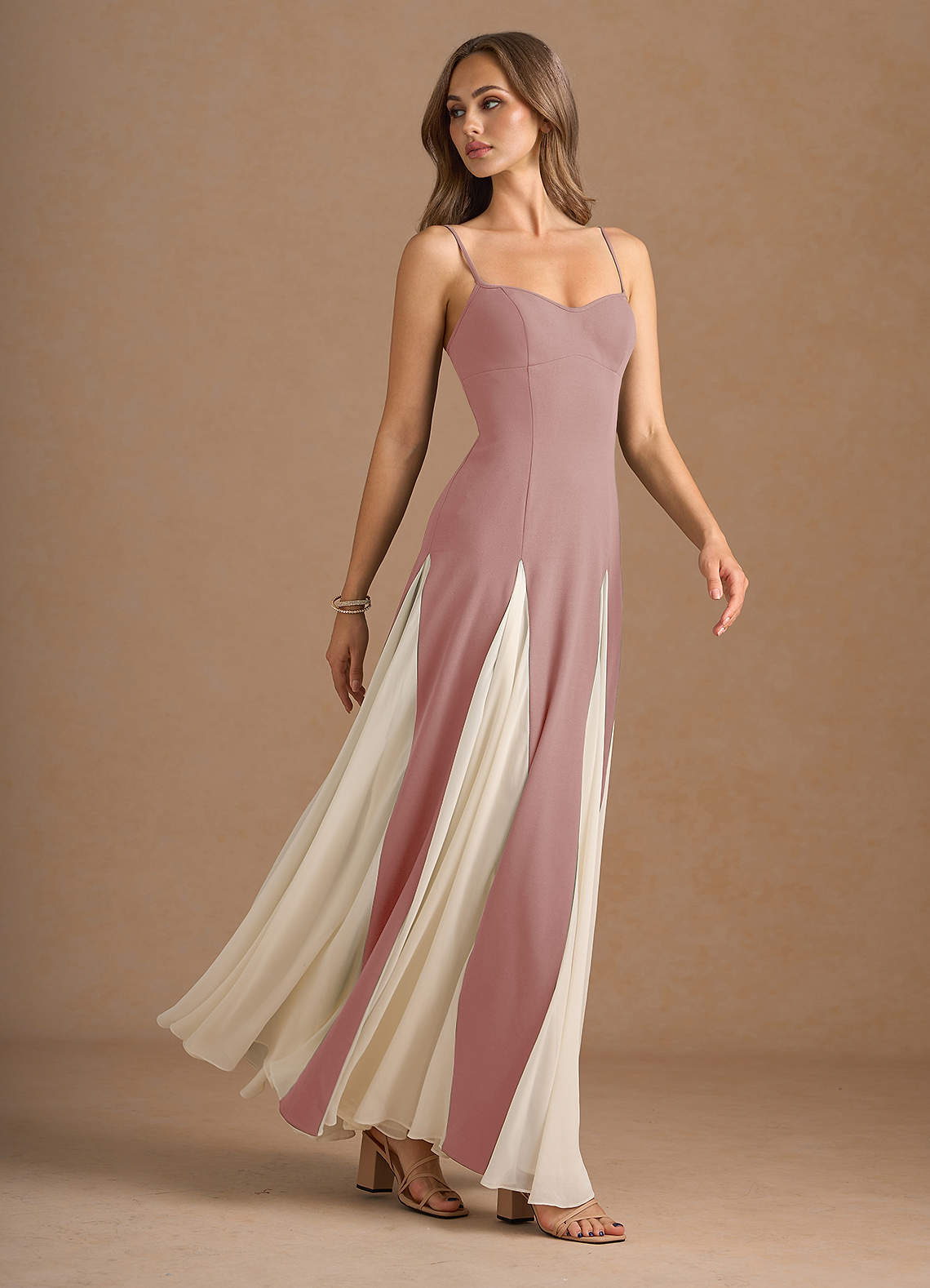 Jessenia A-Line Color-Block Crepe Chiffon Wedding Guest Dress in Light Pink