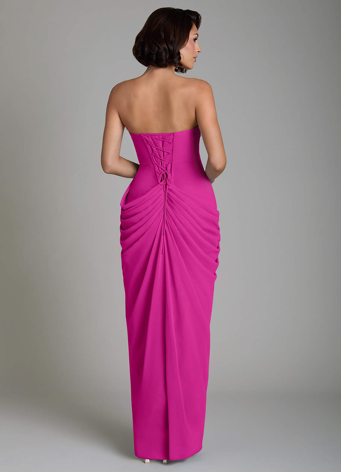 Nyra Sheath Strapless Chiffon Bridesmaid Dress in Fuchsia