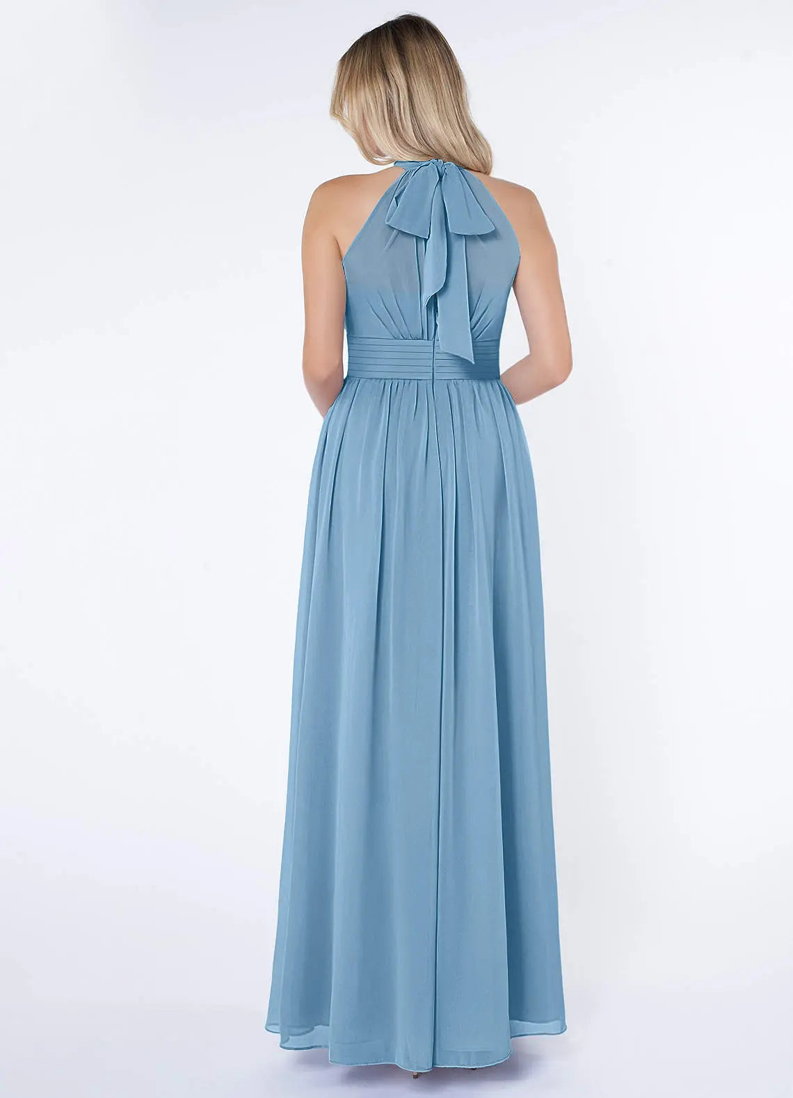 Iman A-Line Halter Chiffon Bridesmaid Dress in dusty blue