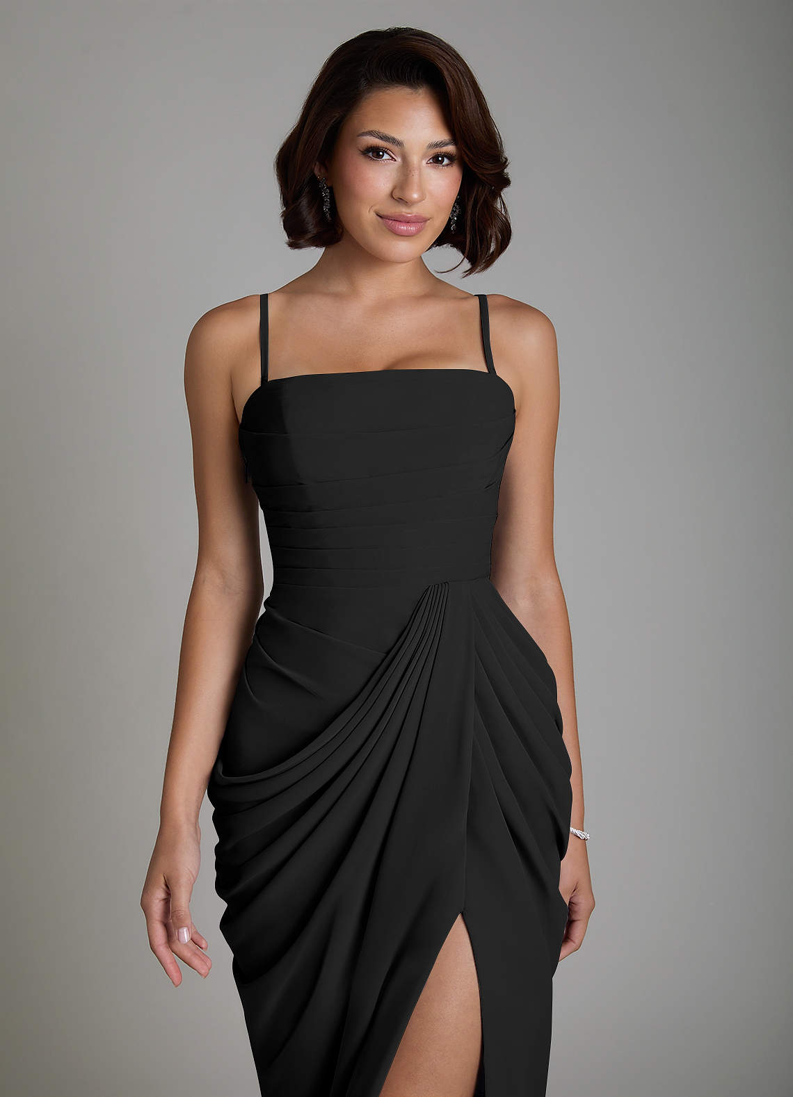 Nyra Sheath Strapless Chiffon Bridesmaid Dress in black