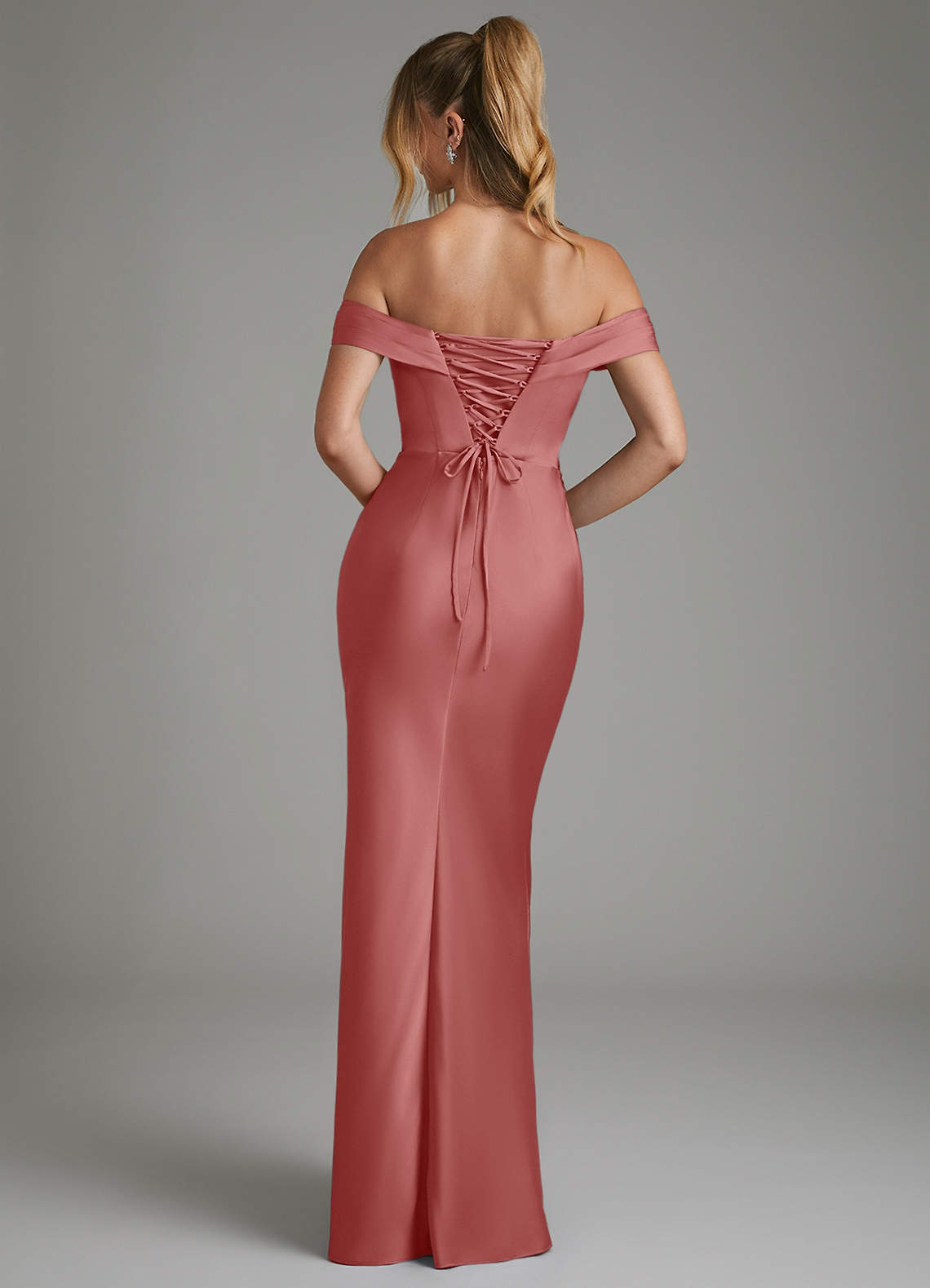 Hayden Mermaid Off-the-Shoulder Stretch Satin Bridesmaid Dress in Antique Rose