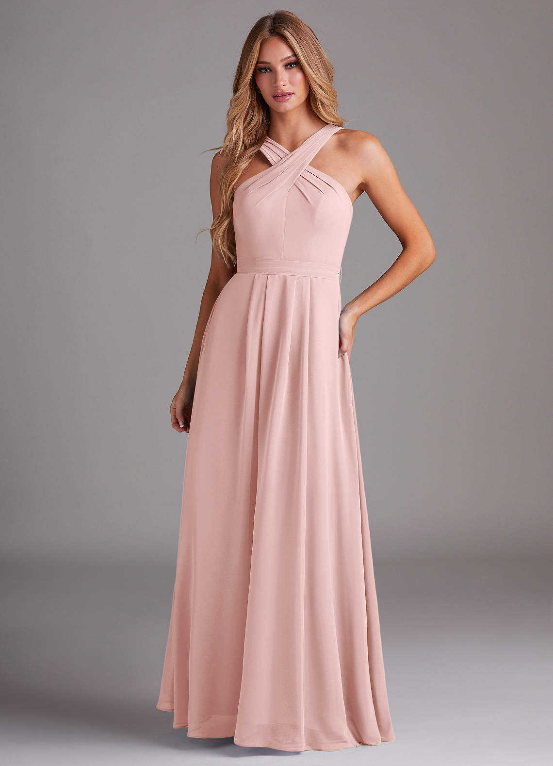 Dixie A-Line Halter Chiffon Bridesmaid Dress in Powder Pink