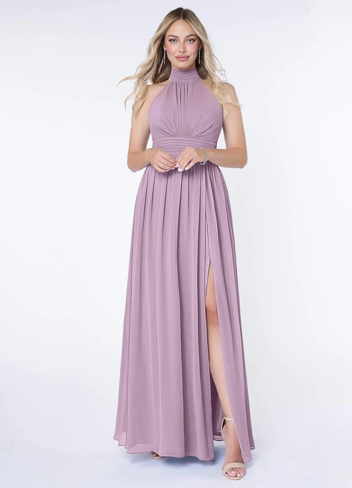Iman A-Line Halter Chiffon Bridesmaid Dress in Wisteria