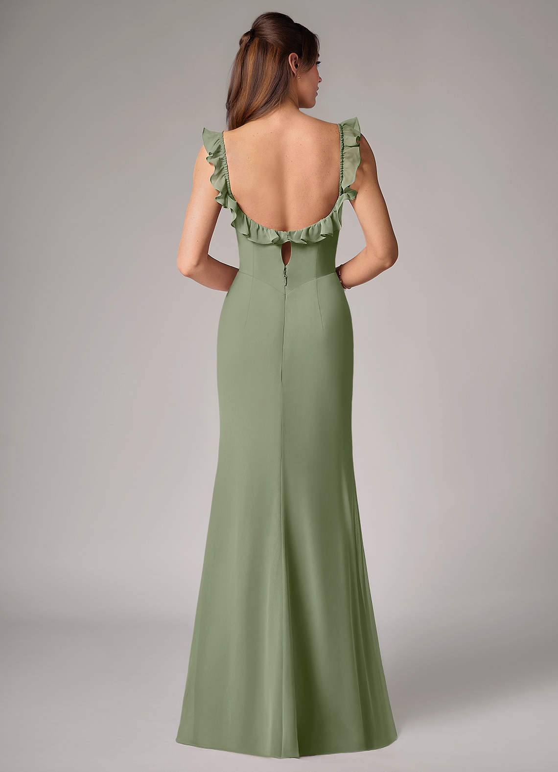 Callie Mermaid Scoop-Neck Chiffon Bridesmaid Dress in Pistachio