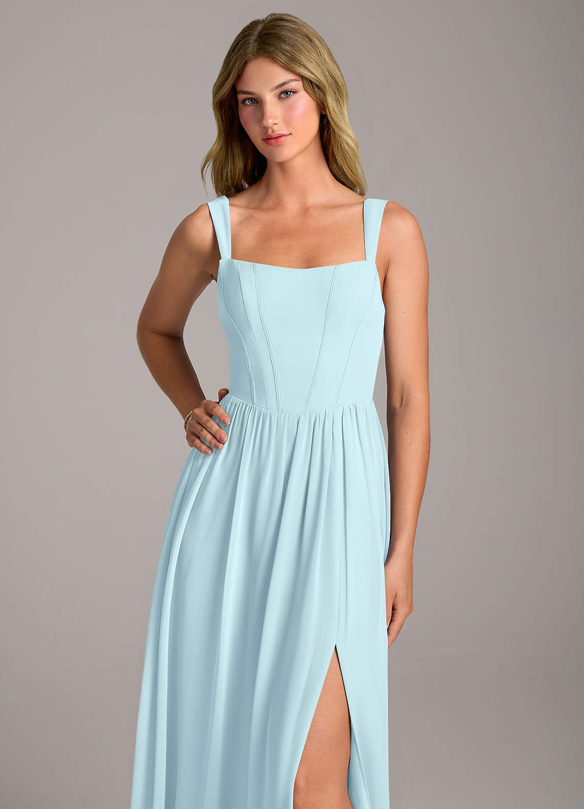 Rosaline A-Line Square-Neck Chiffon Bridesmaid Dress in Cloud Blue