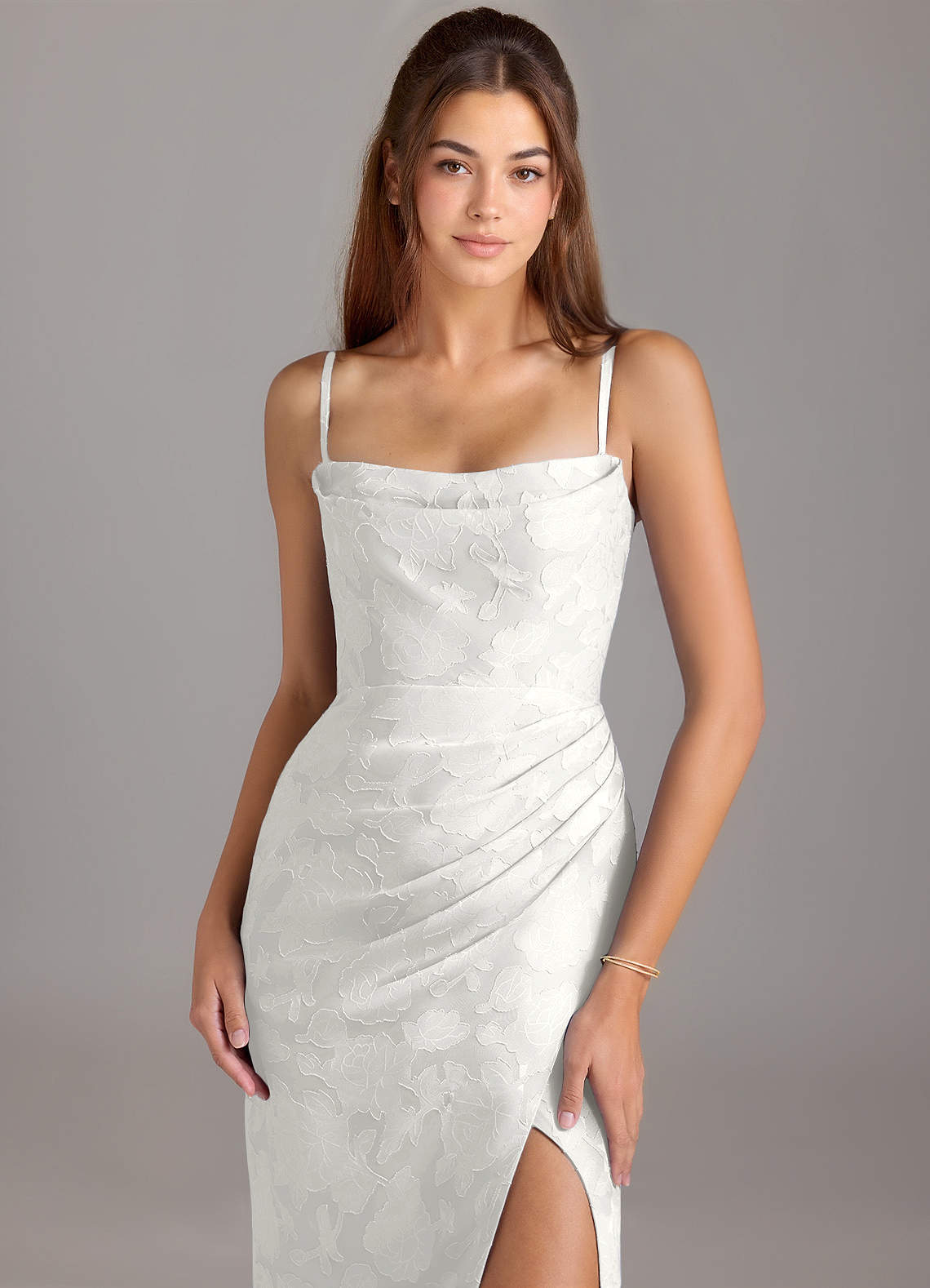 Leonis Sheath Strapless Floral Burnout Bridesmaid Dress in white
