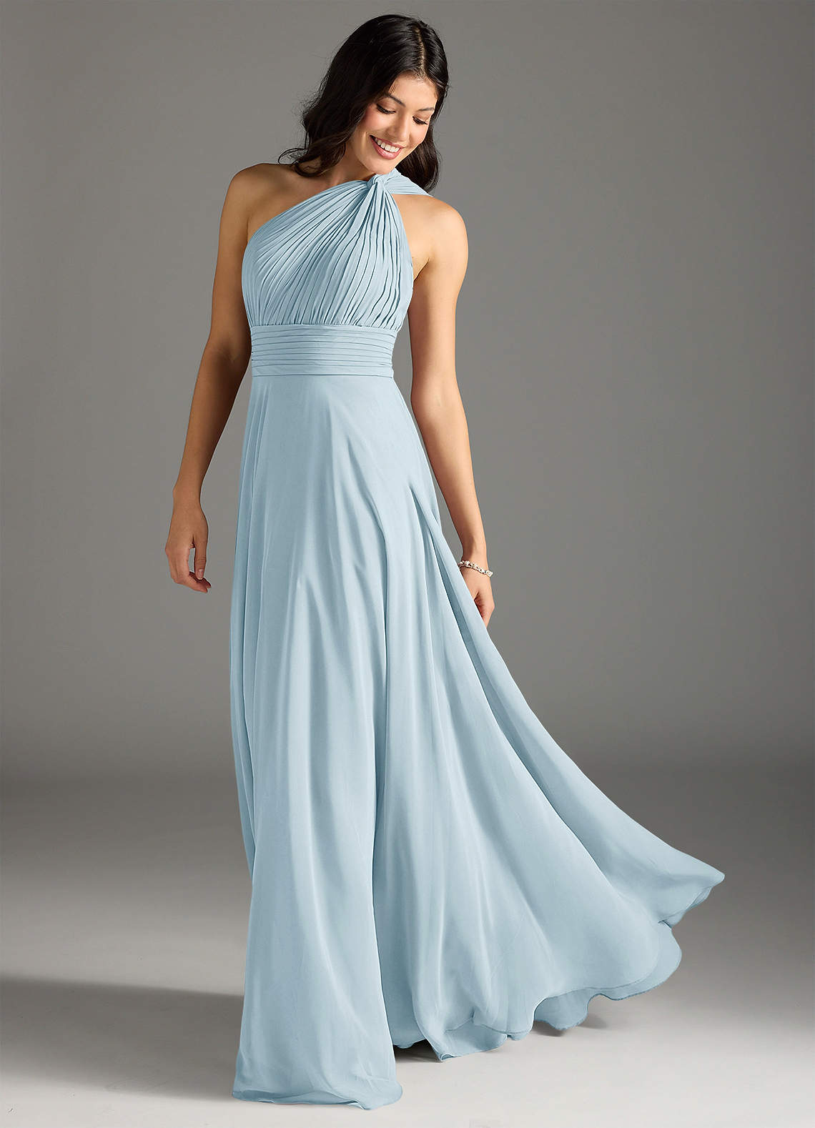 Charlize A-Line One-Shoulder Chiffon Bridesmaid Dress in Sky Blue