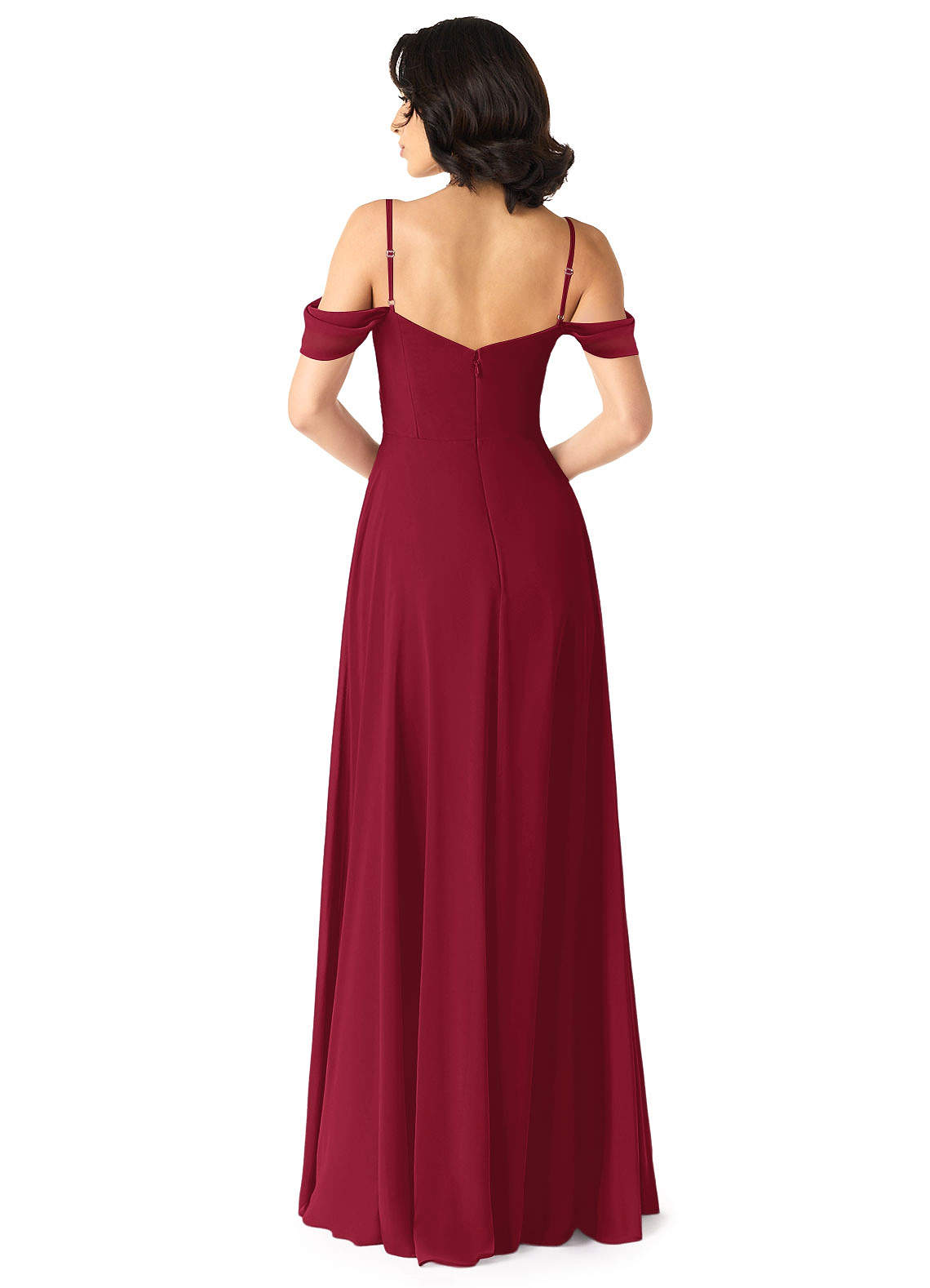 Tancie A-Line Off-the-Shoulder Chiffon Bridesmaid Dress in Burgundy
