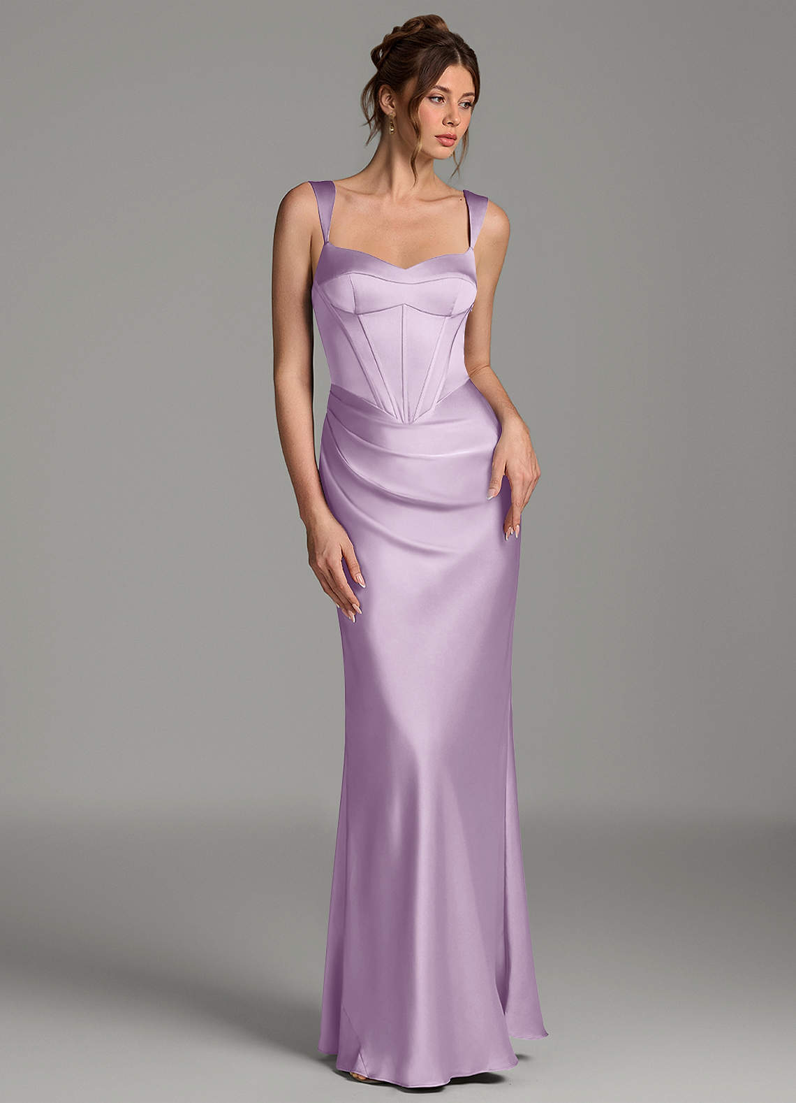 Mela Sheath Sweetheart Stretch Satin Bridesmaid Dress in Frosted Lilac