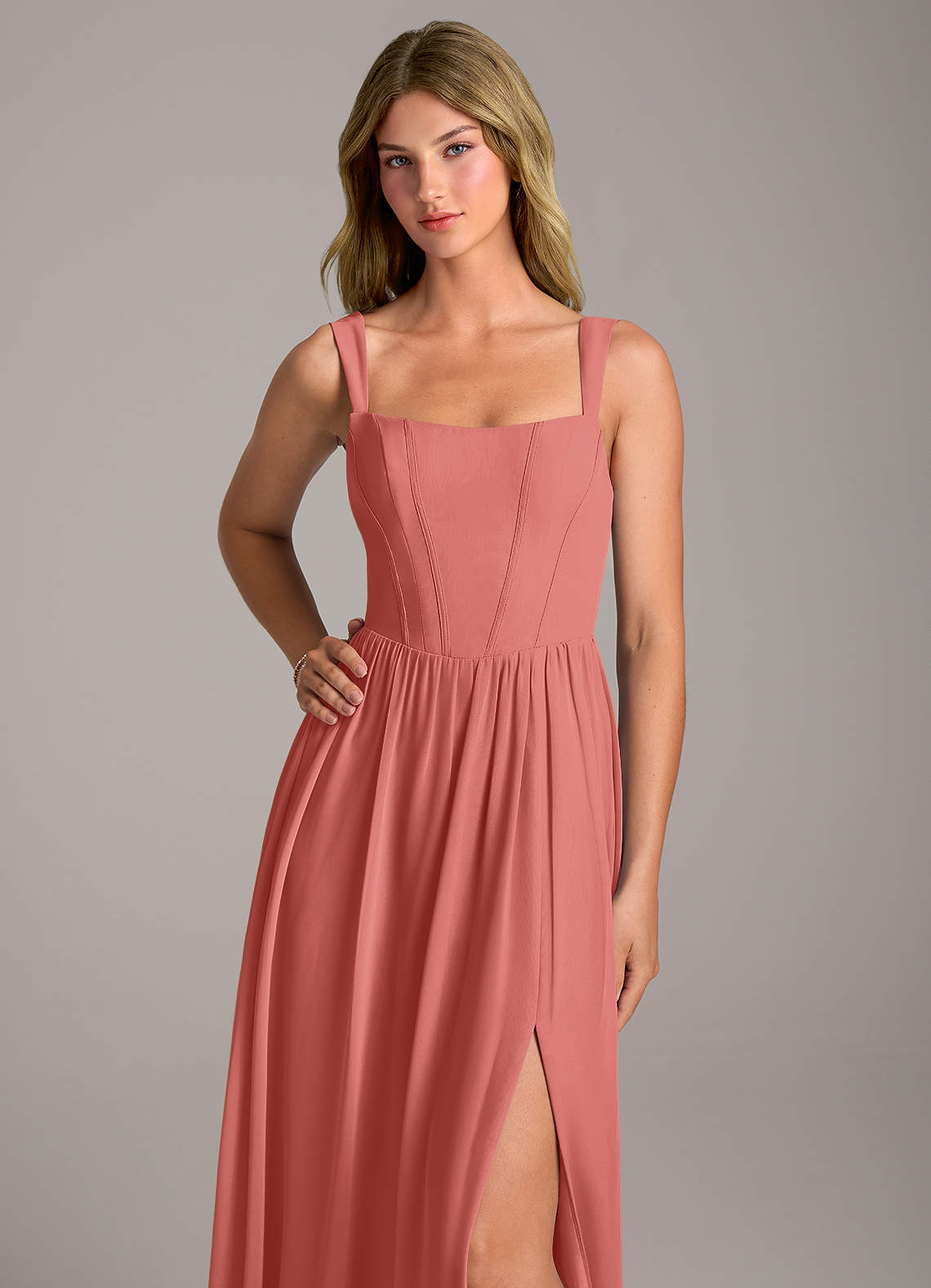 Rosaline A-Line Square-Neck Chiffon Bridesmaid Dress in Antique Rose