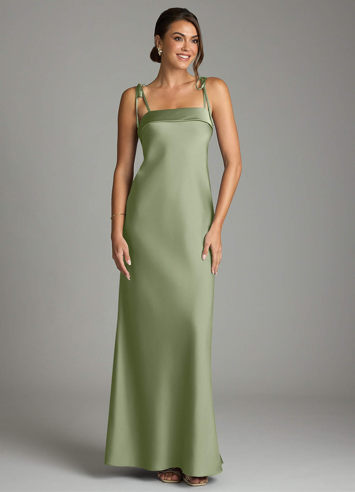 Ellia Sheath Straight-Neck Stretch Satin Bridesmaid Dress in Pistachio