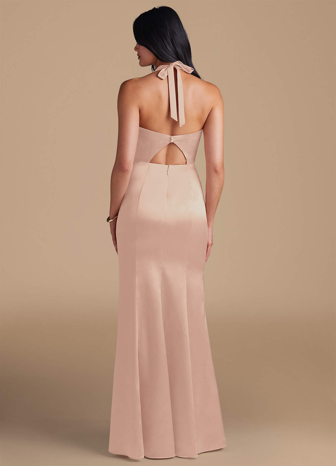 Emeria Sheath Halter Metallic Satin Bridesmaid Dress in English Rose