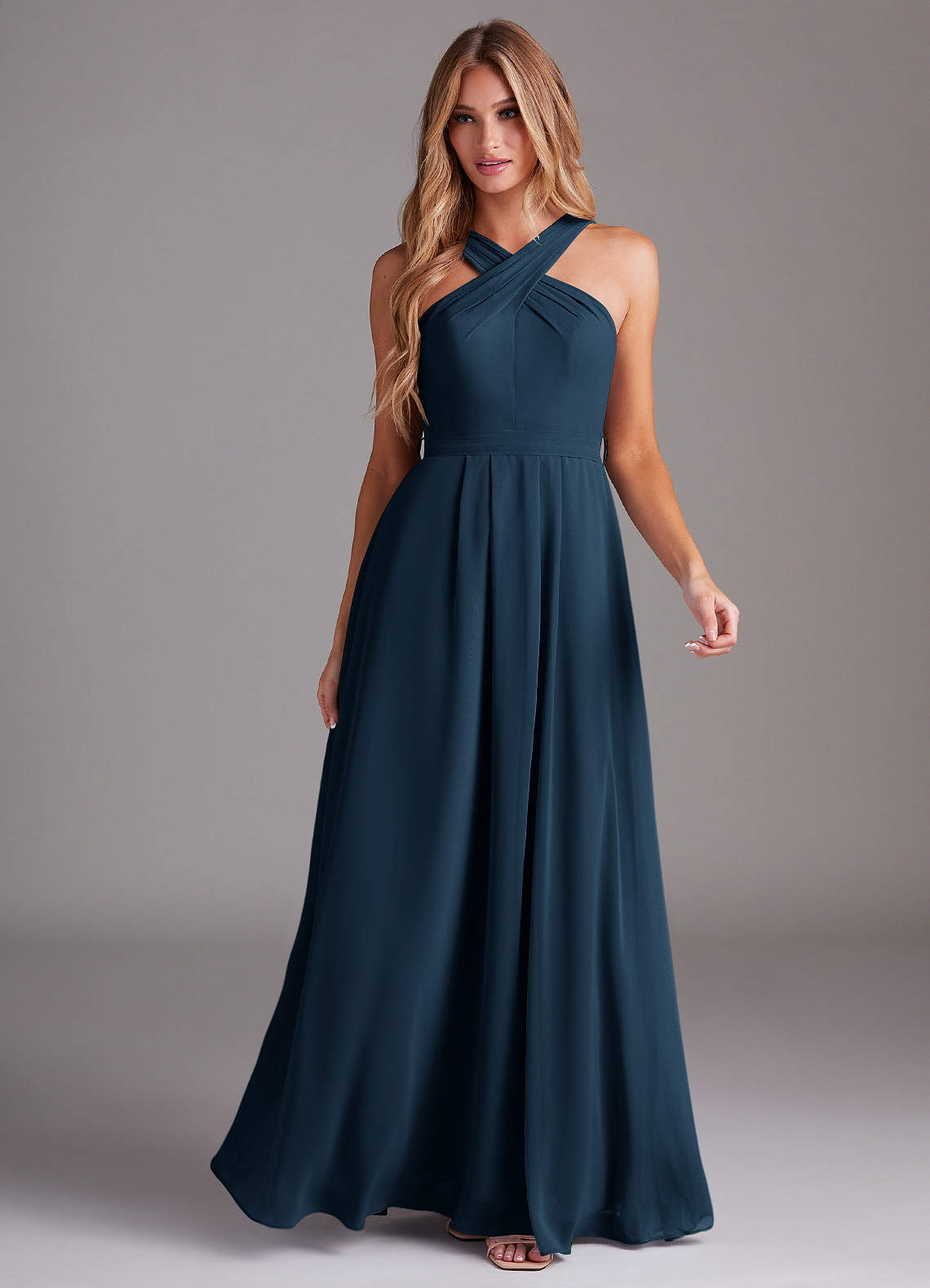 Dixie A-Line Halter Chiffon Bridesmaid Dress in Dark Navy