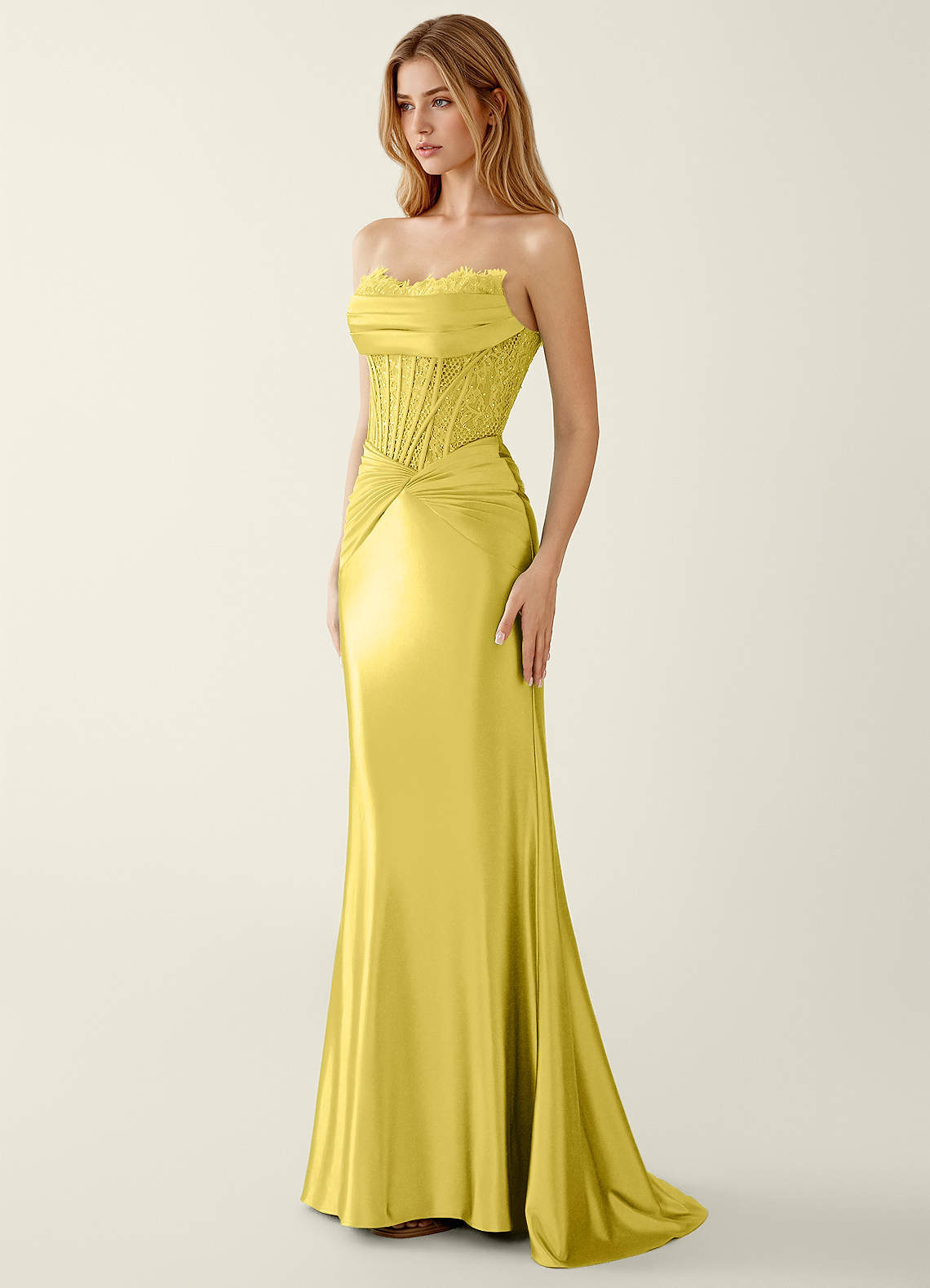 Sasha Mermaid Strapless Stretch Satin Evening Dress in Lemon Sorbet