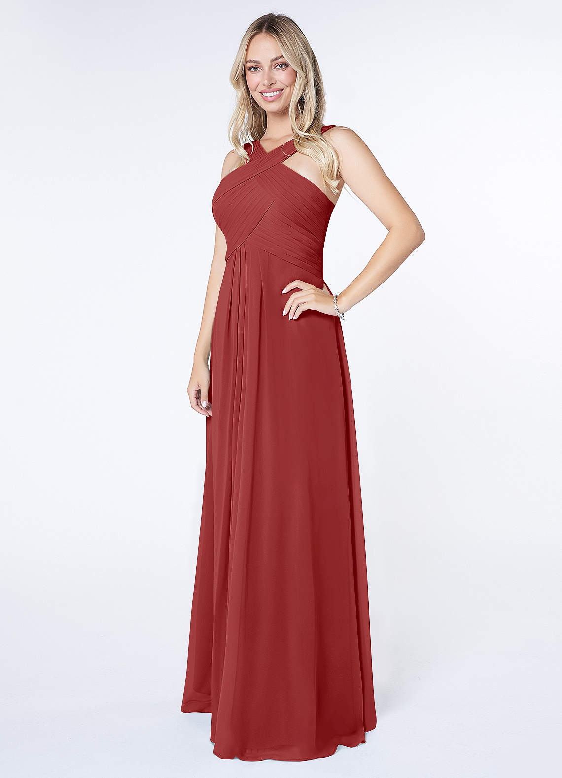 Kaleigh A-Line Halter Chiffon Bridesmaid Dress in Rust