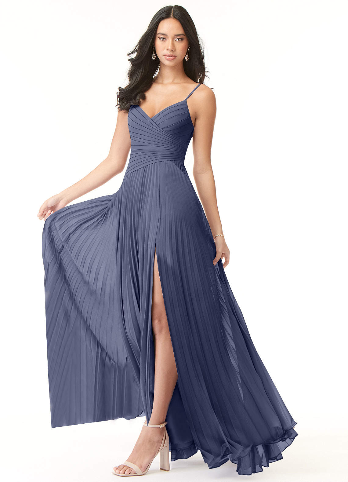 Vini A-Line V-Neck Chiffon Bridesmaid Dress in Stormy