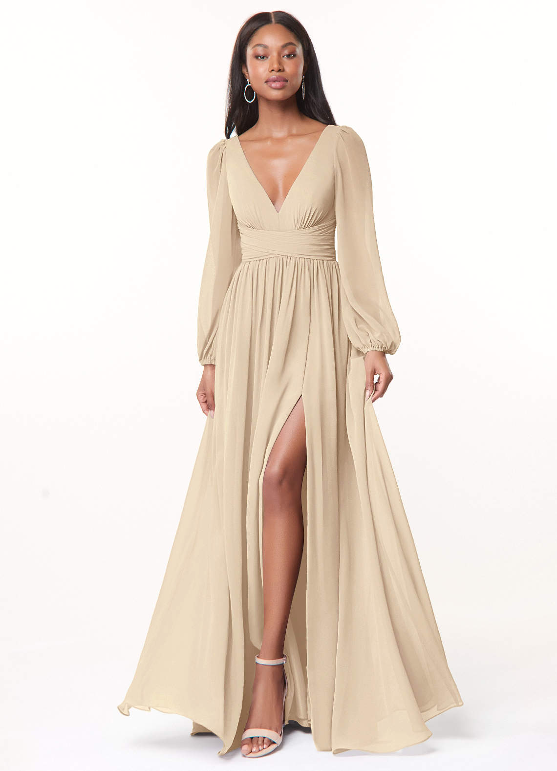 Norah A-Line V-Neck Chiffon Bridesmaid Dress in Champagne