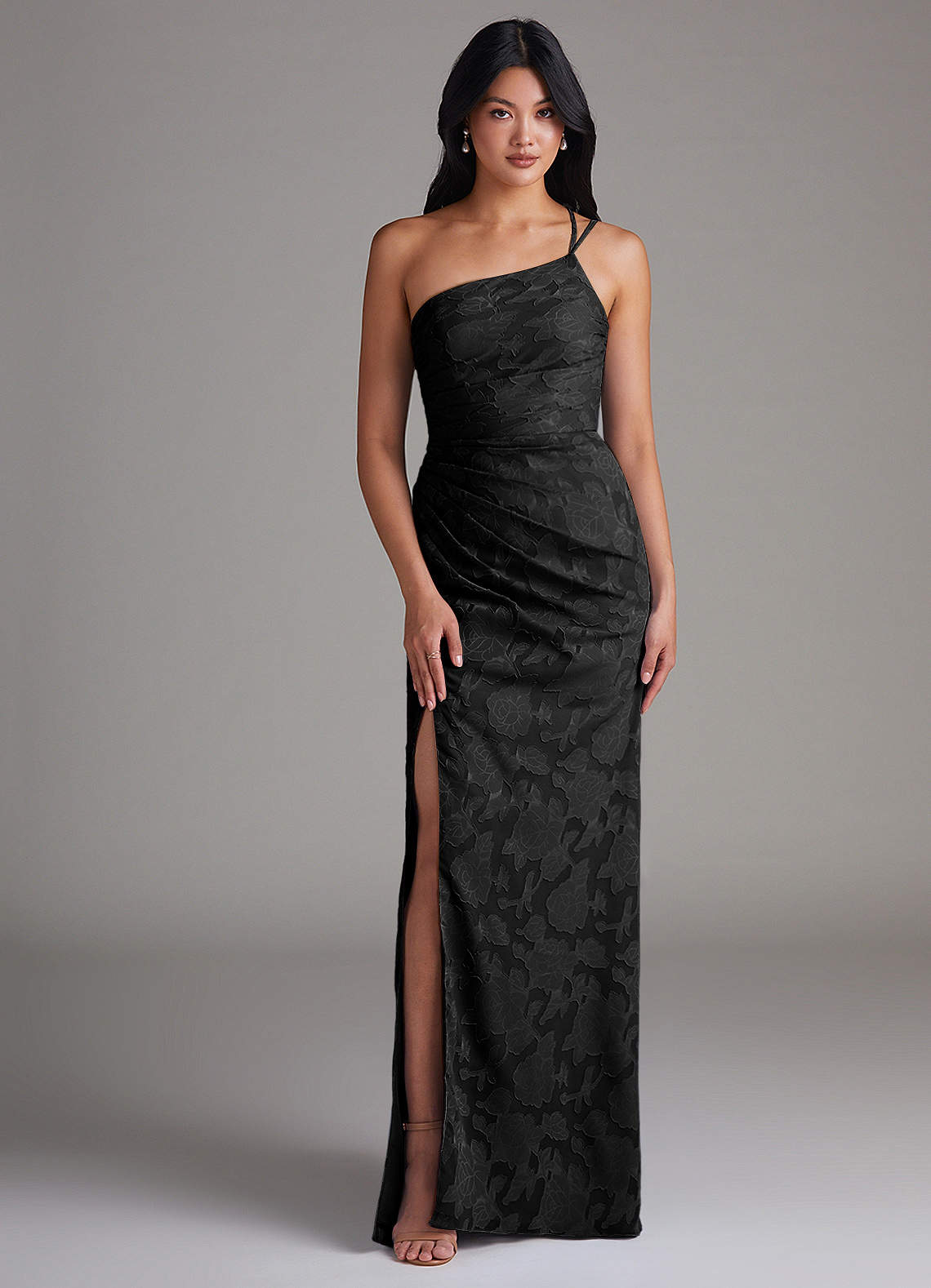 Eren Sheath One-Shoulder Floral Burnout Bridesmaid Dress in black