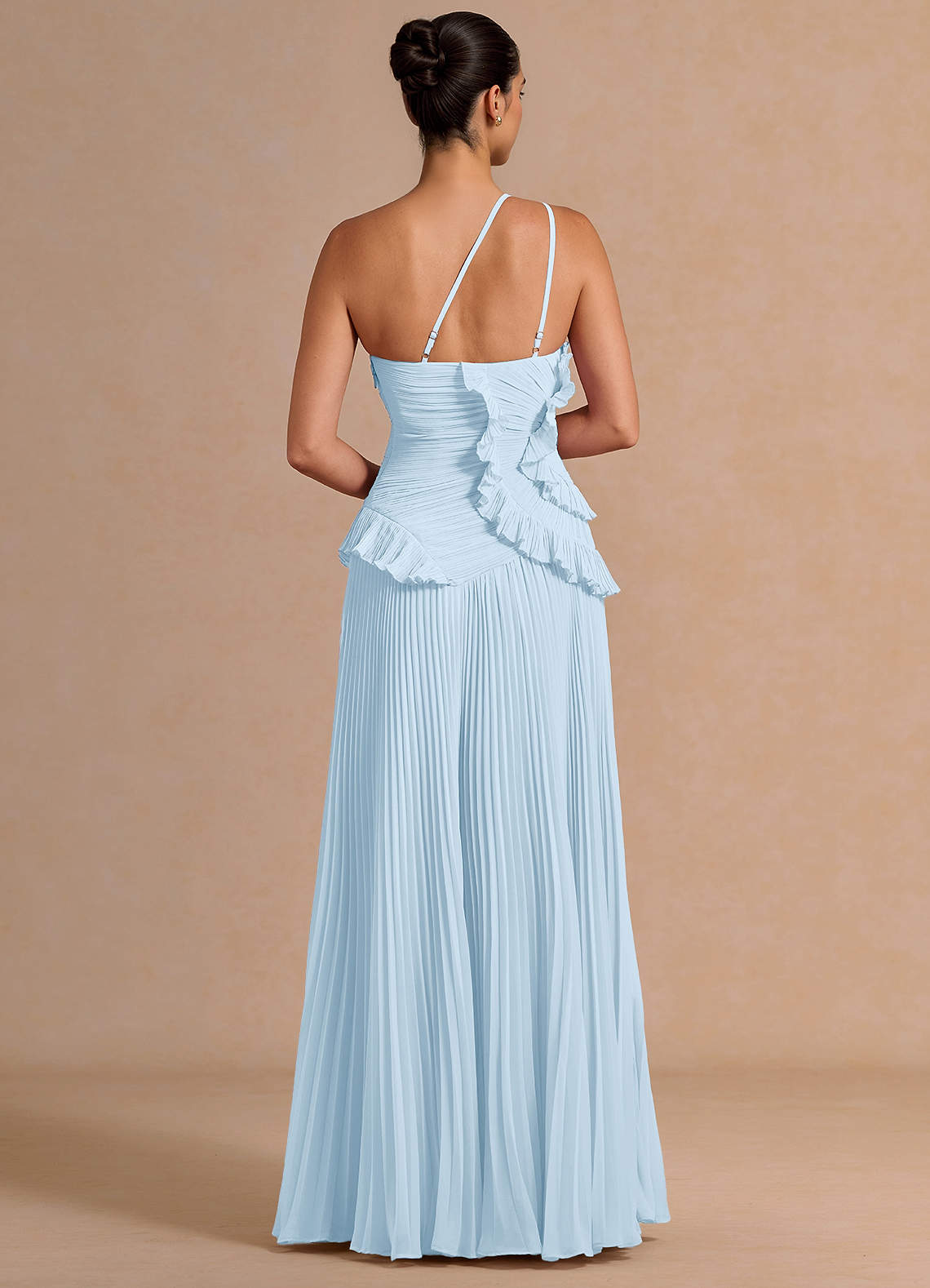 Melody A-Line One-Shoulder Chiffon Evening Dress in Sky Blue