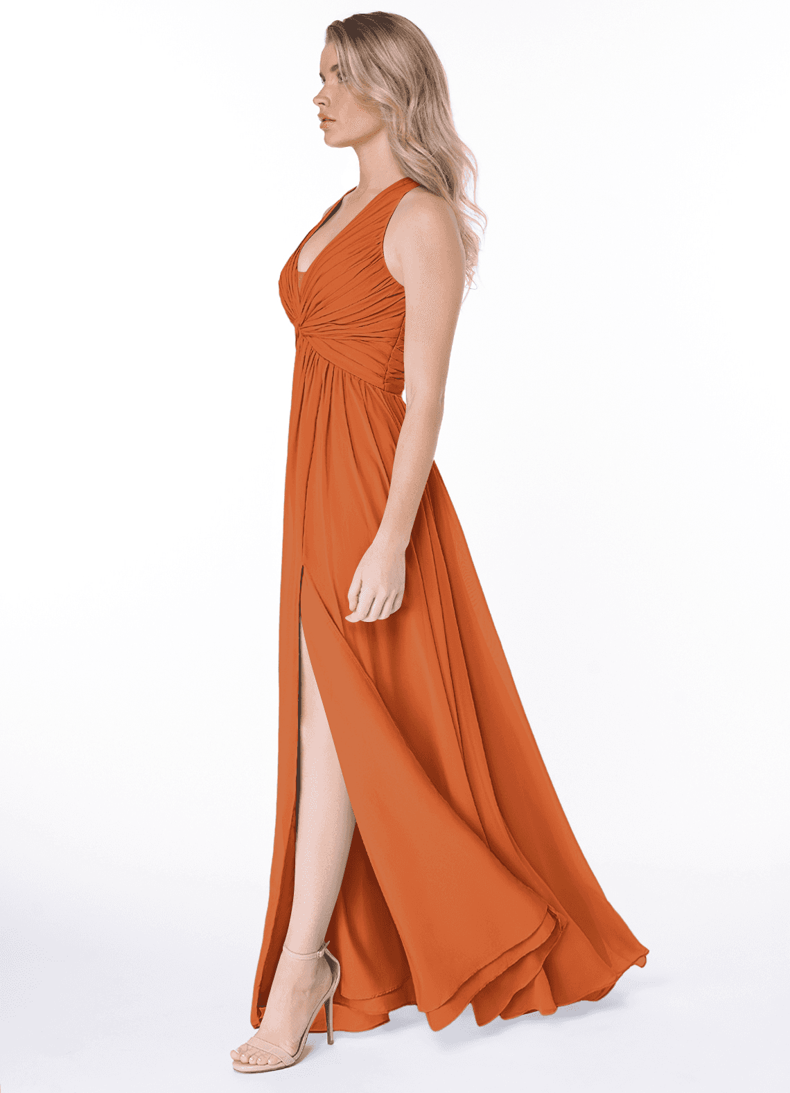 Jaclyn A-Line Halter Chiffon Bridesmaid Dress in Cinnamon