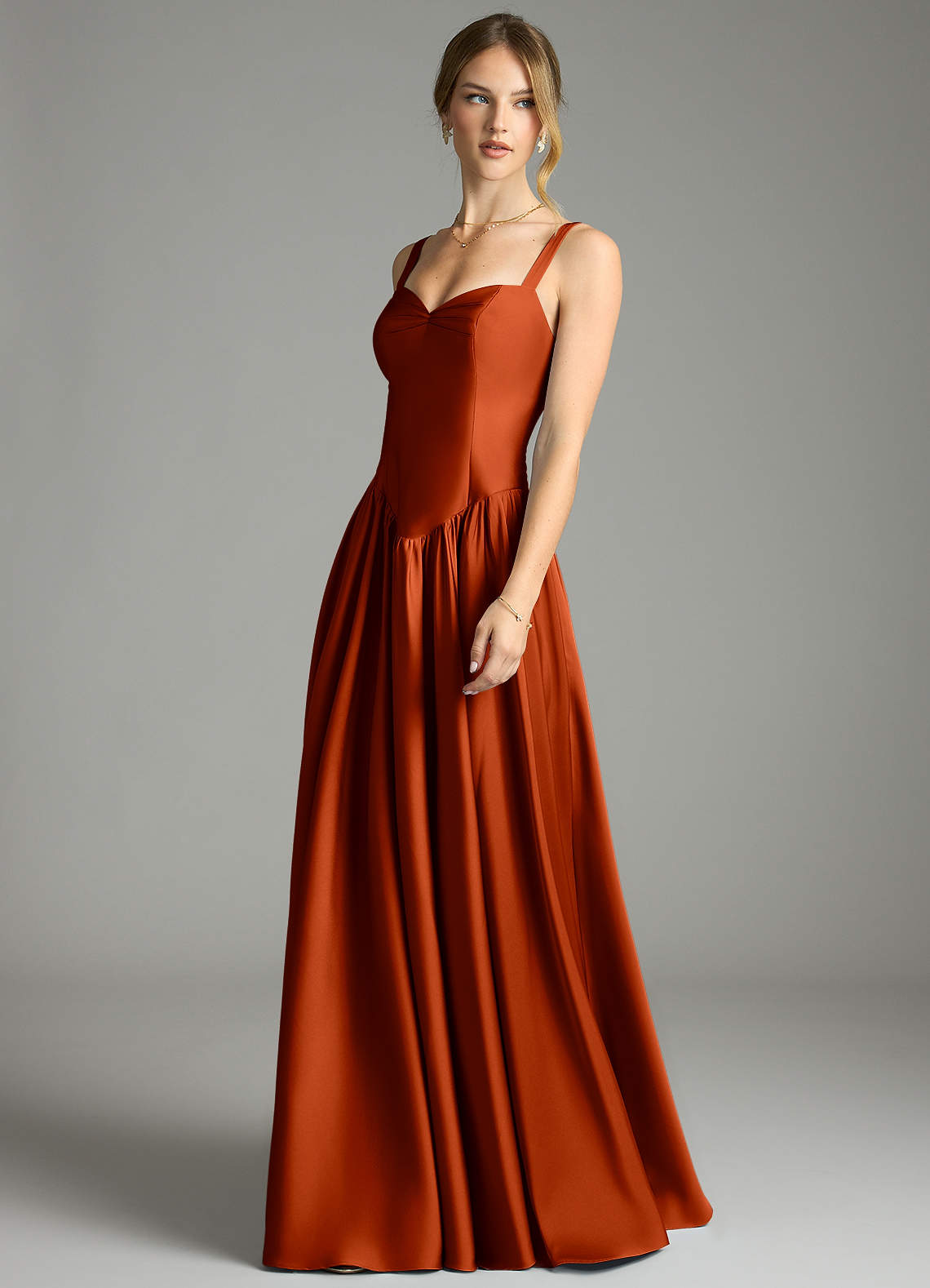 Evadina A-Line Sweetheart Stretch Satin Bridesmaid Dress in Paprika
