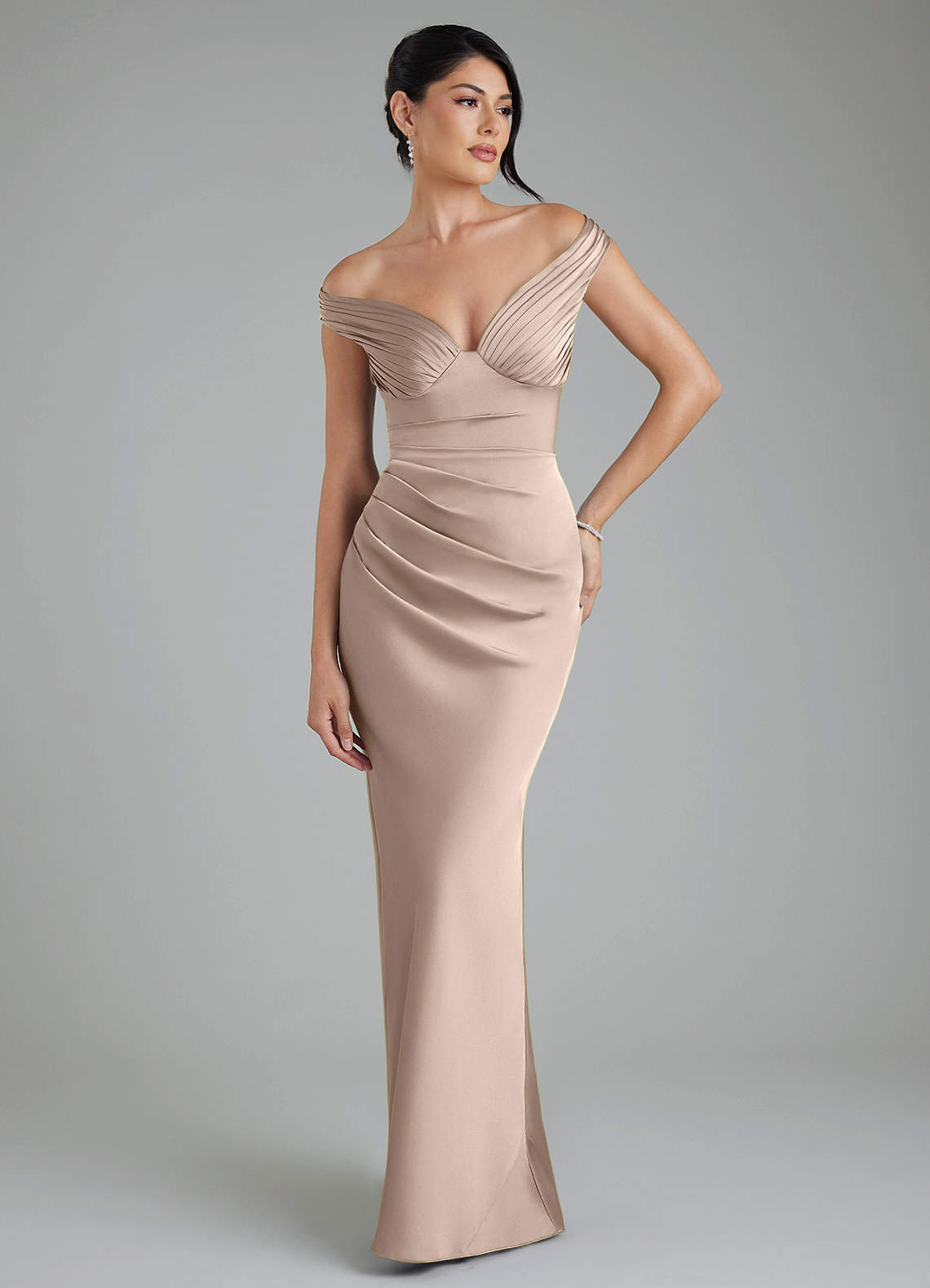 Stella Sheath V-Neck Stretch Satin Bridesmaid Dress in English Rose