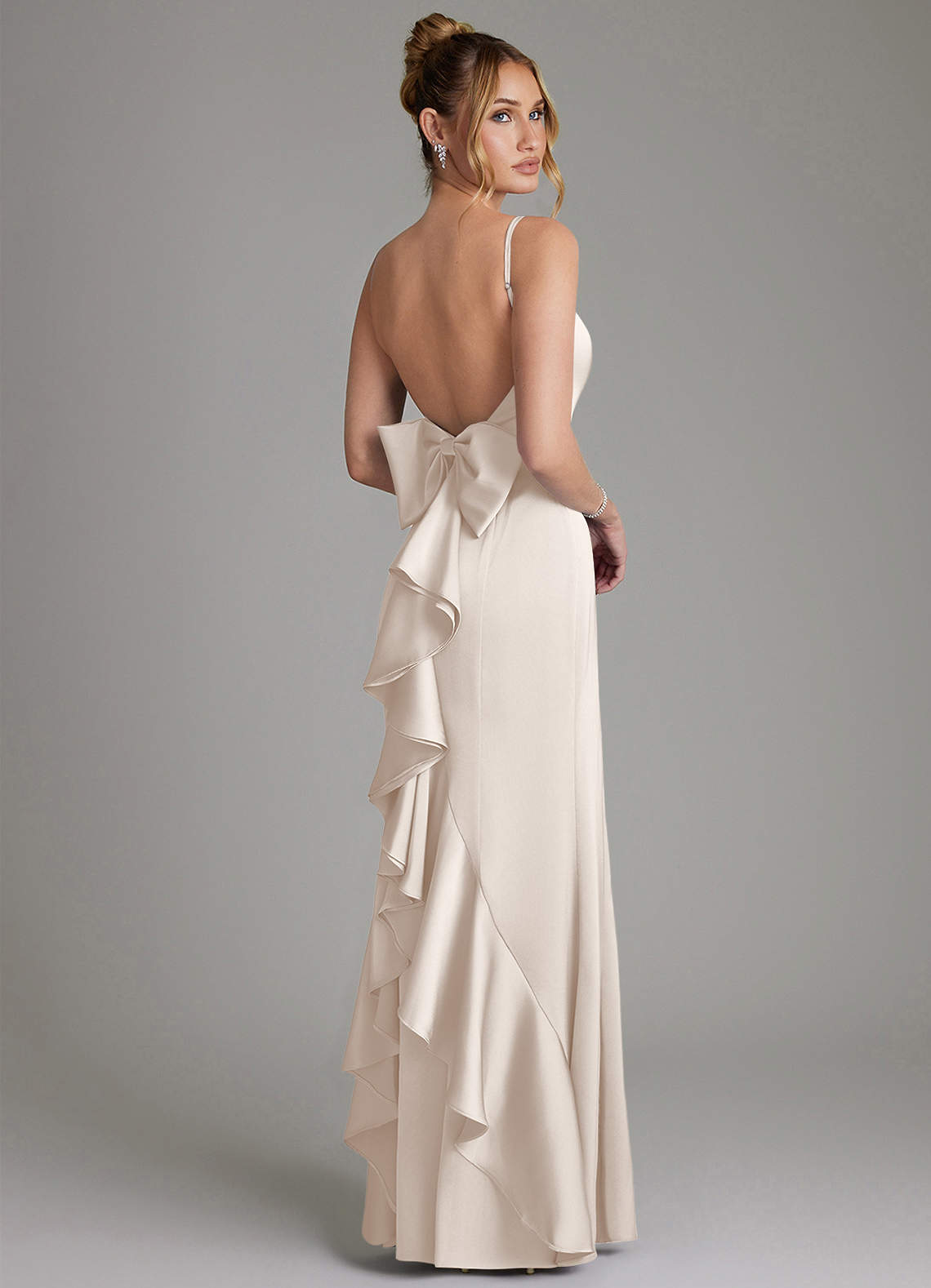 Zherra Mermaid Scoop-Neck Stretch Satin Bridesmaid Dress in White Alabaster