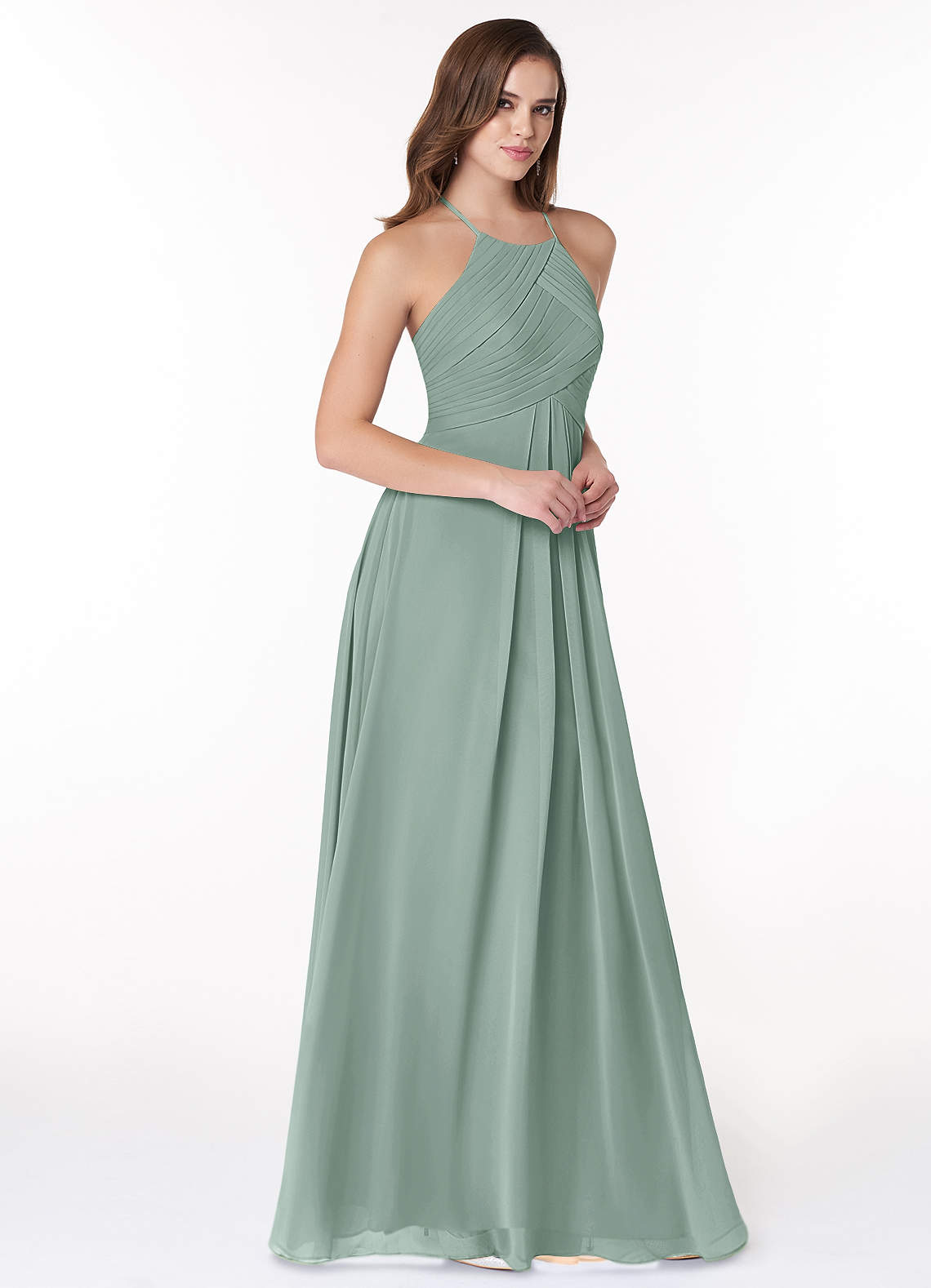 Ginger A-Line Halter Chiffon Bridesmaid Dress in Agave