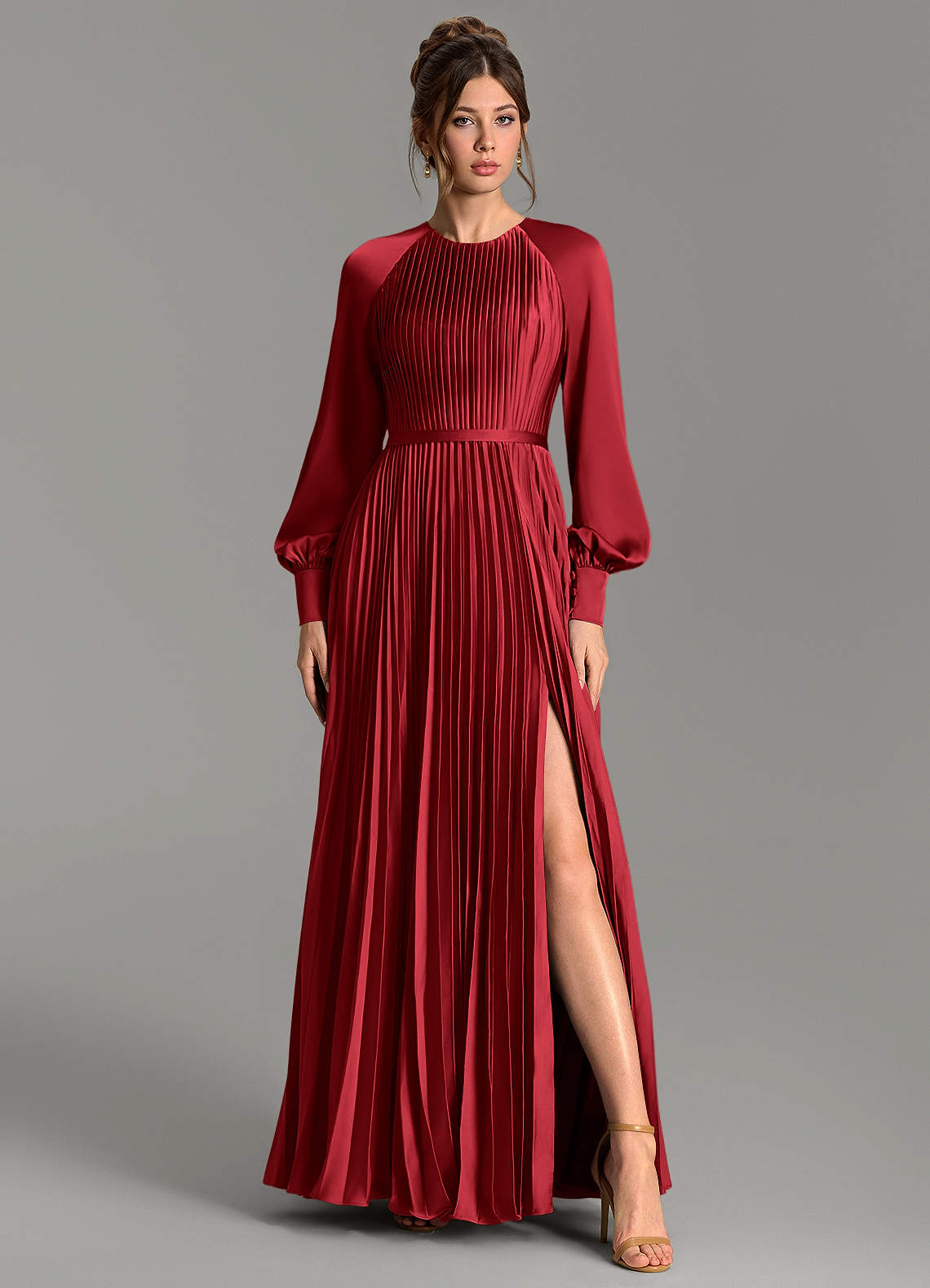 Grayson A-Line Scoop-Neck Stretch Satin Bridesmaid Dress in Scarlet