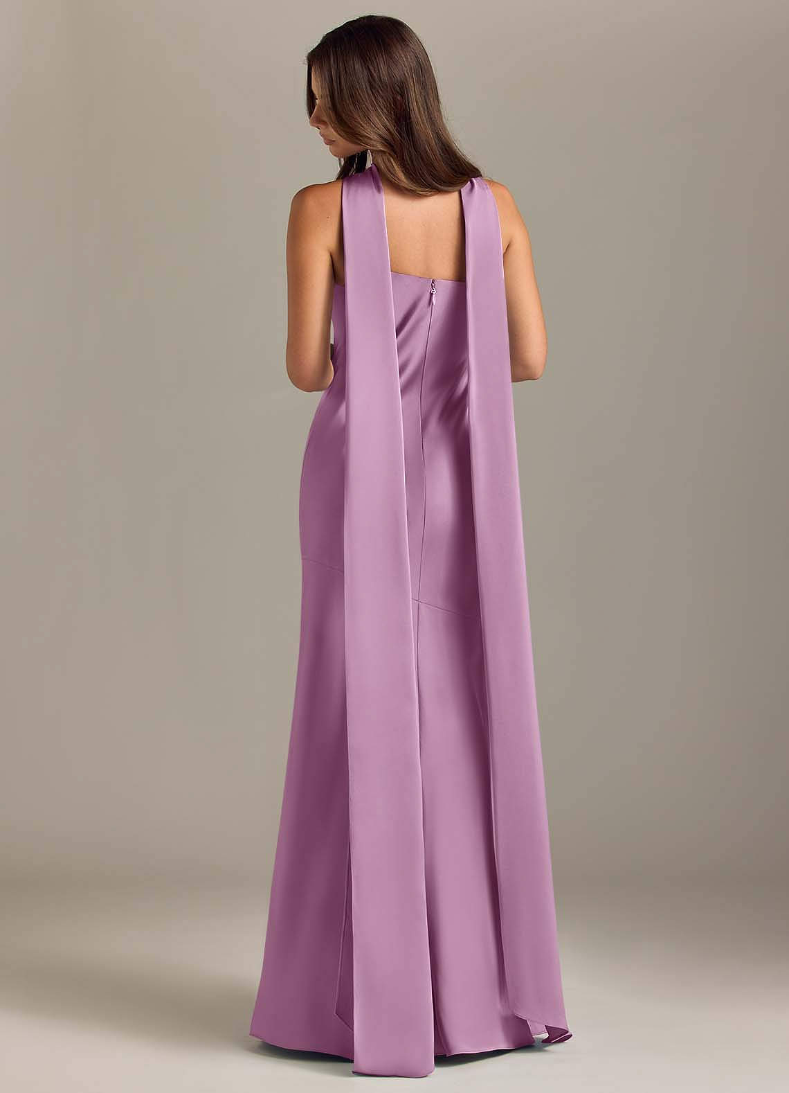 Kinsley Mermaid Halter Stretch Satin Bridesmaid Dress in Wisteria