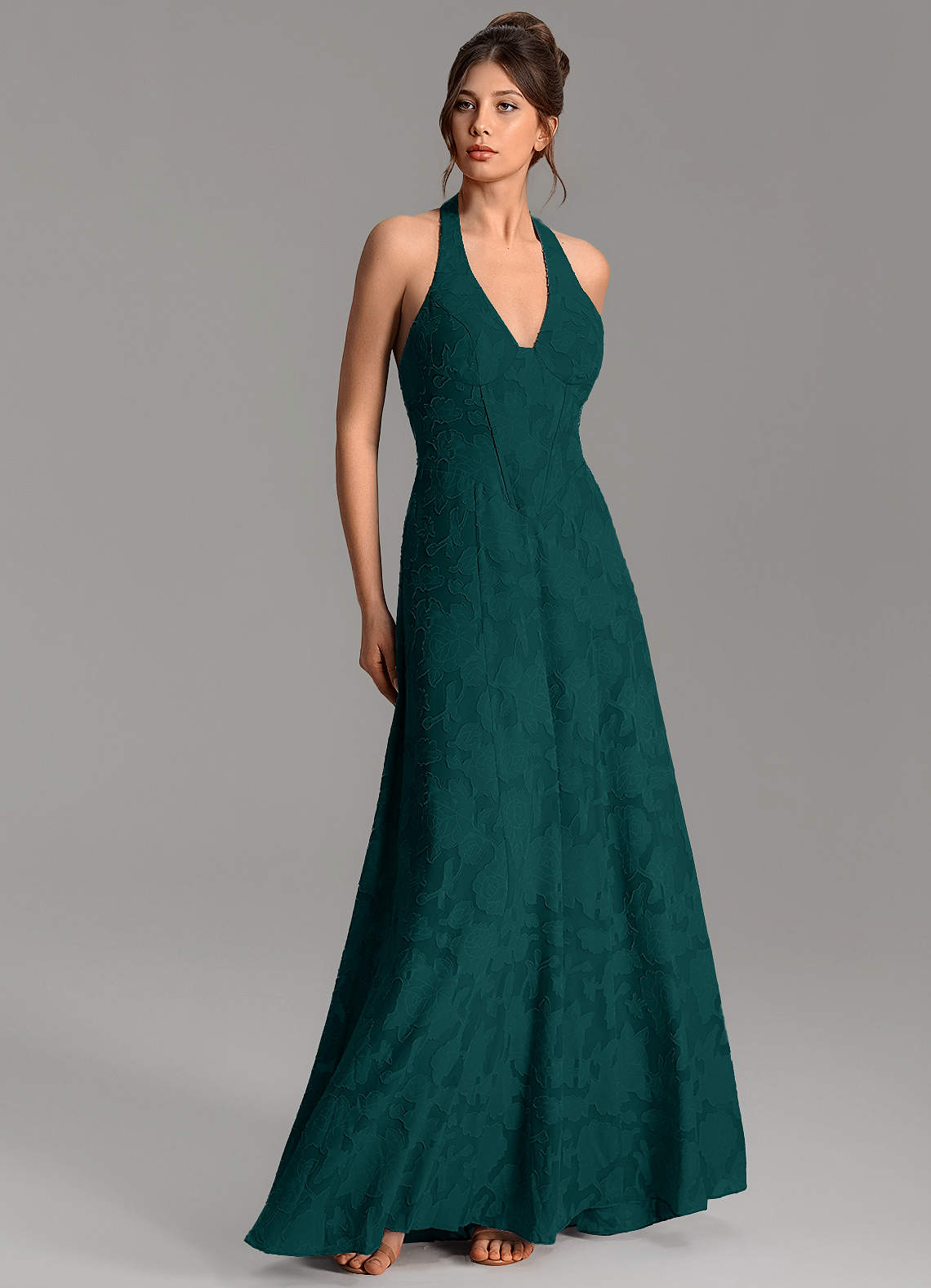 Nia A-Line V-Neck Floral Burnout Bridesmaid Dress in Pine