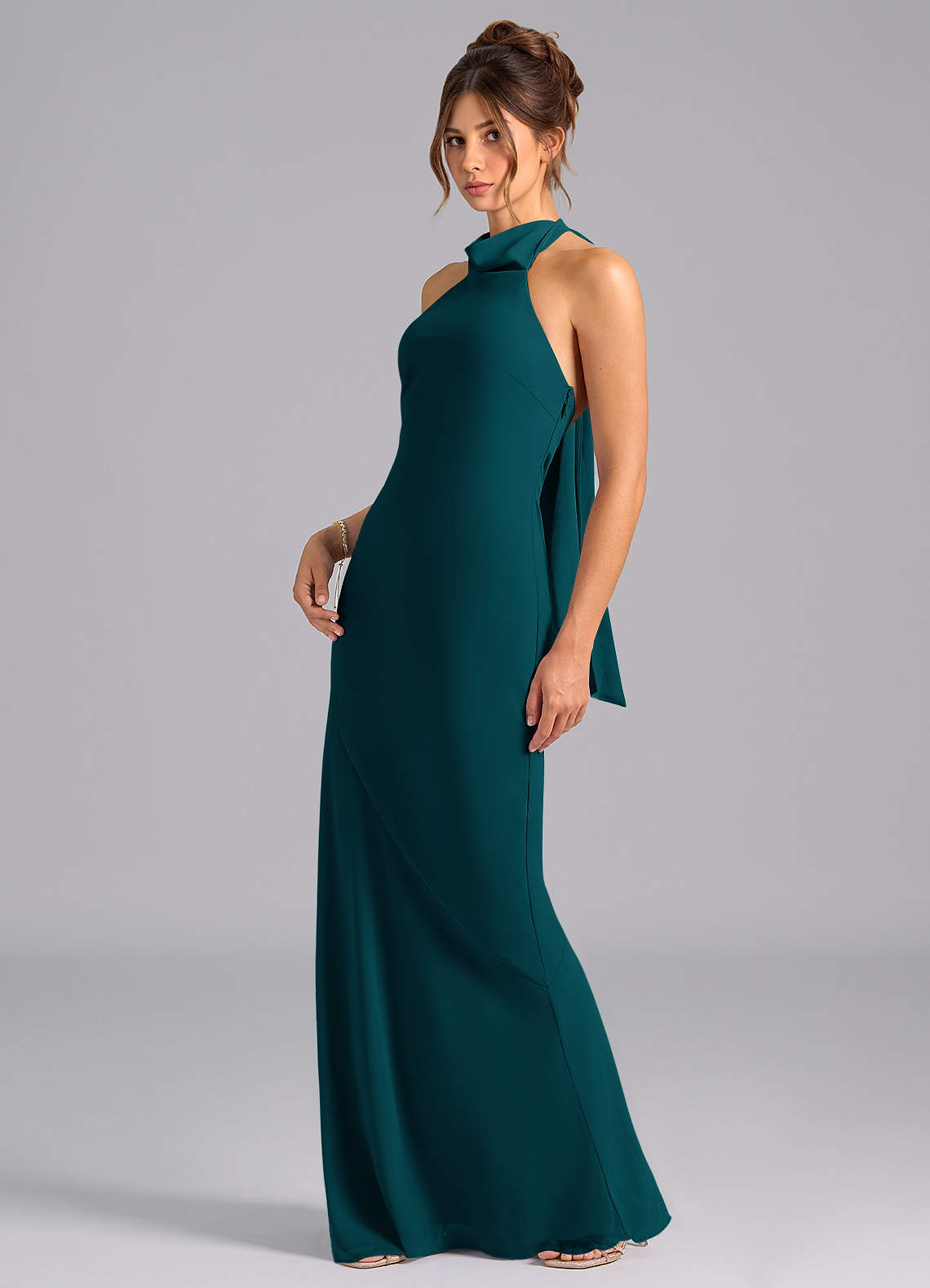 Velli Mermaid Halter Chiffon Bridesmaid Dress in Pine