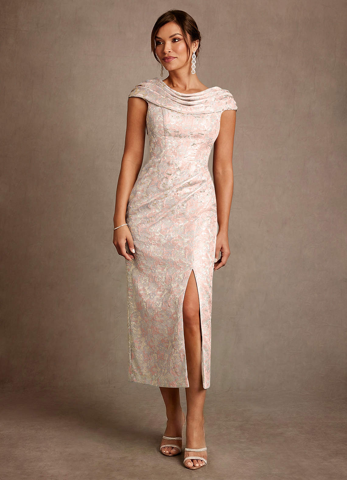Alpine A-Line Scoop-Neck Jacquard Mother of the Bride Dress in Dusty Rose
