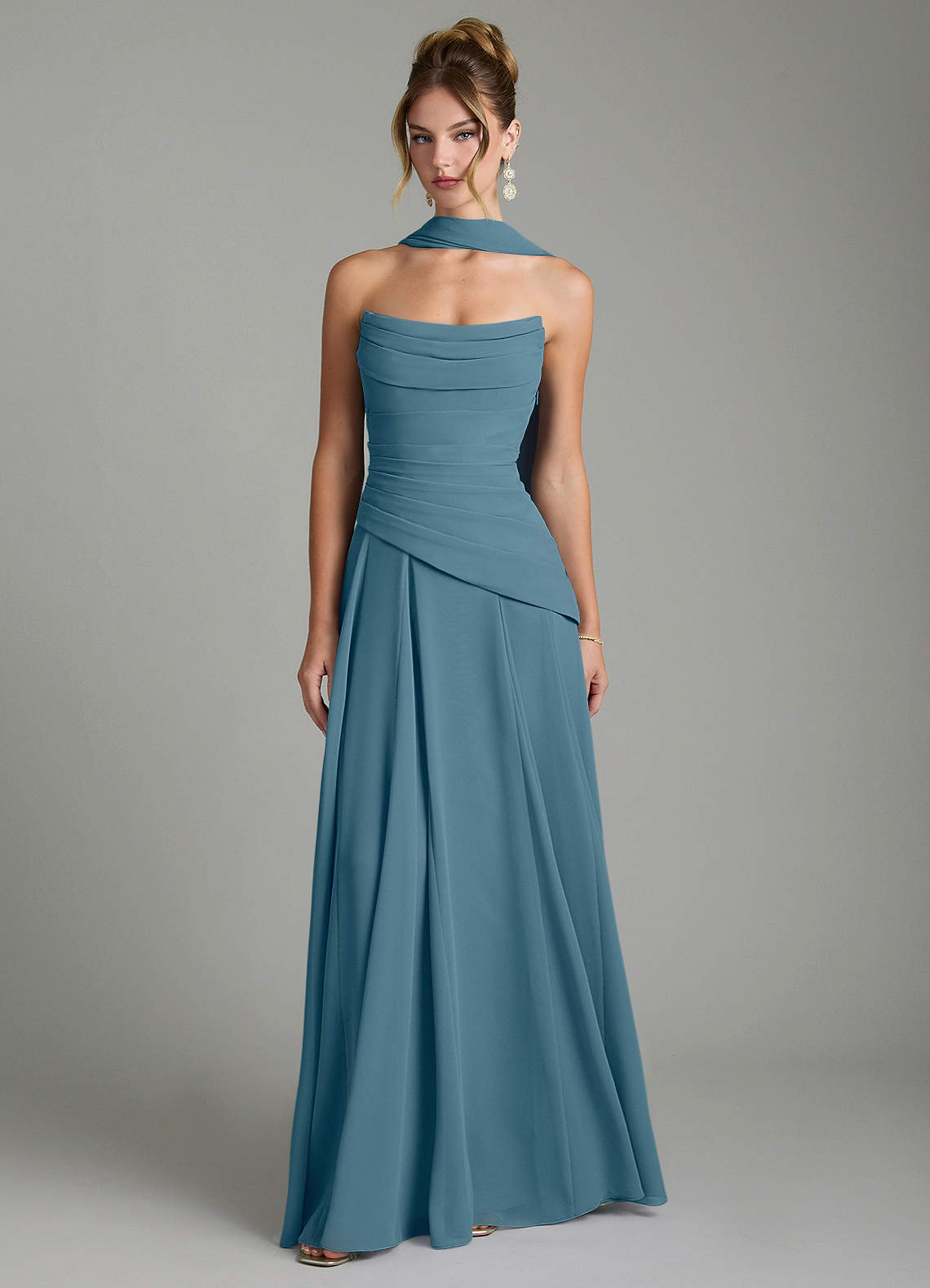 Gabriela A-Line Cowl-Neck Chiffon Bridesmaid Dress in Bermuda