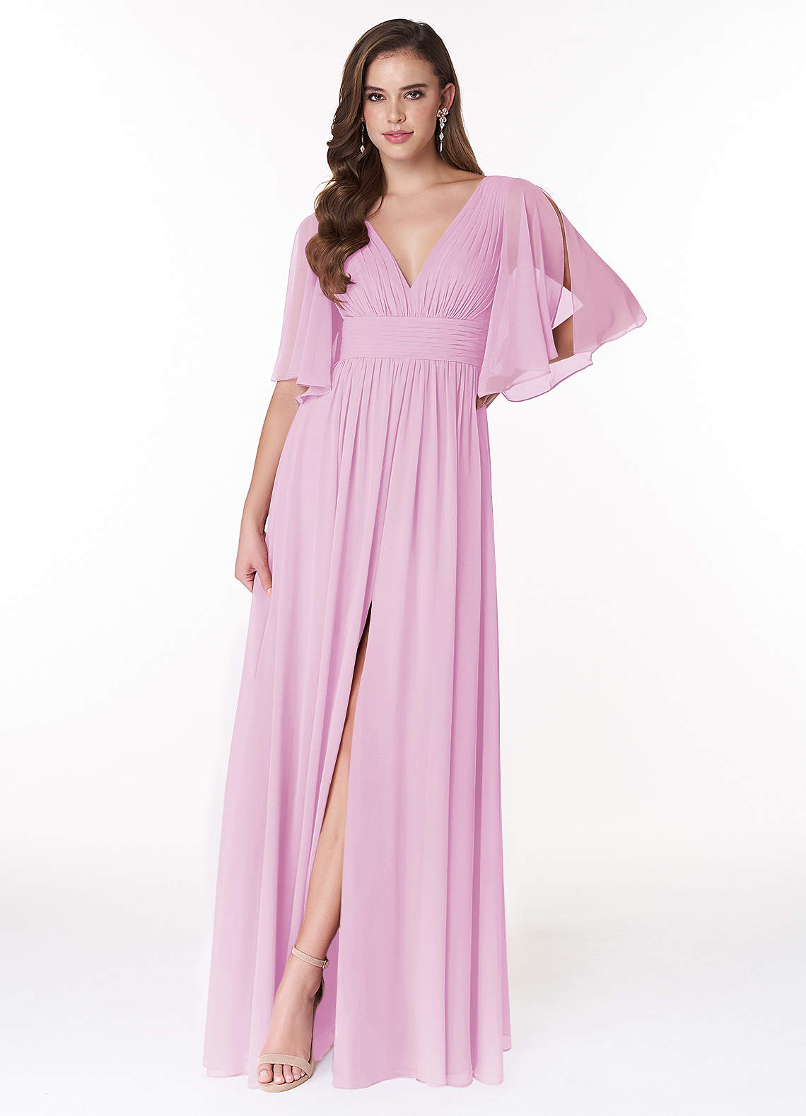 Temeka A-Line V-Neck Chiffon Bridesmaid Dress in candy pink